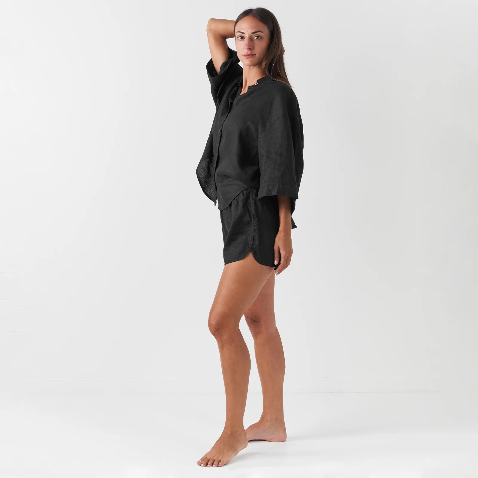 French Flax Linen Relaxed Short in Black - Image 5