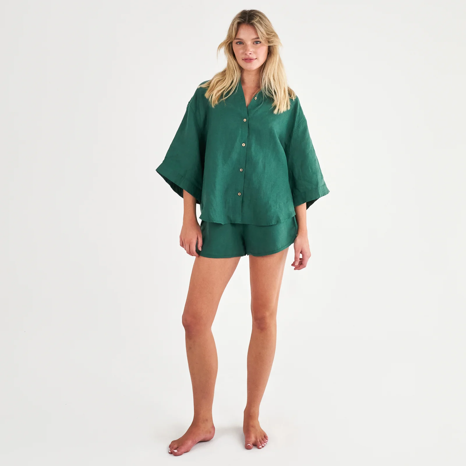 French Flax Linen Relaxed Short in Jade - Image 5