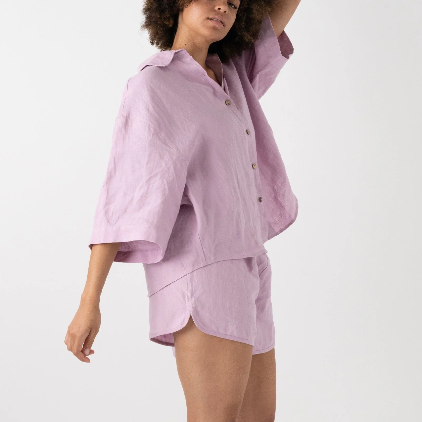 French Flax Linen Relaxed Short in Lilac - Image 3