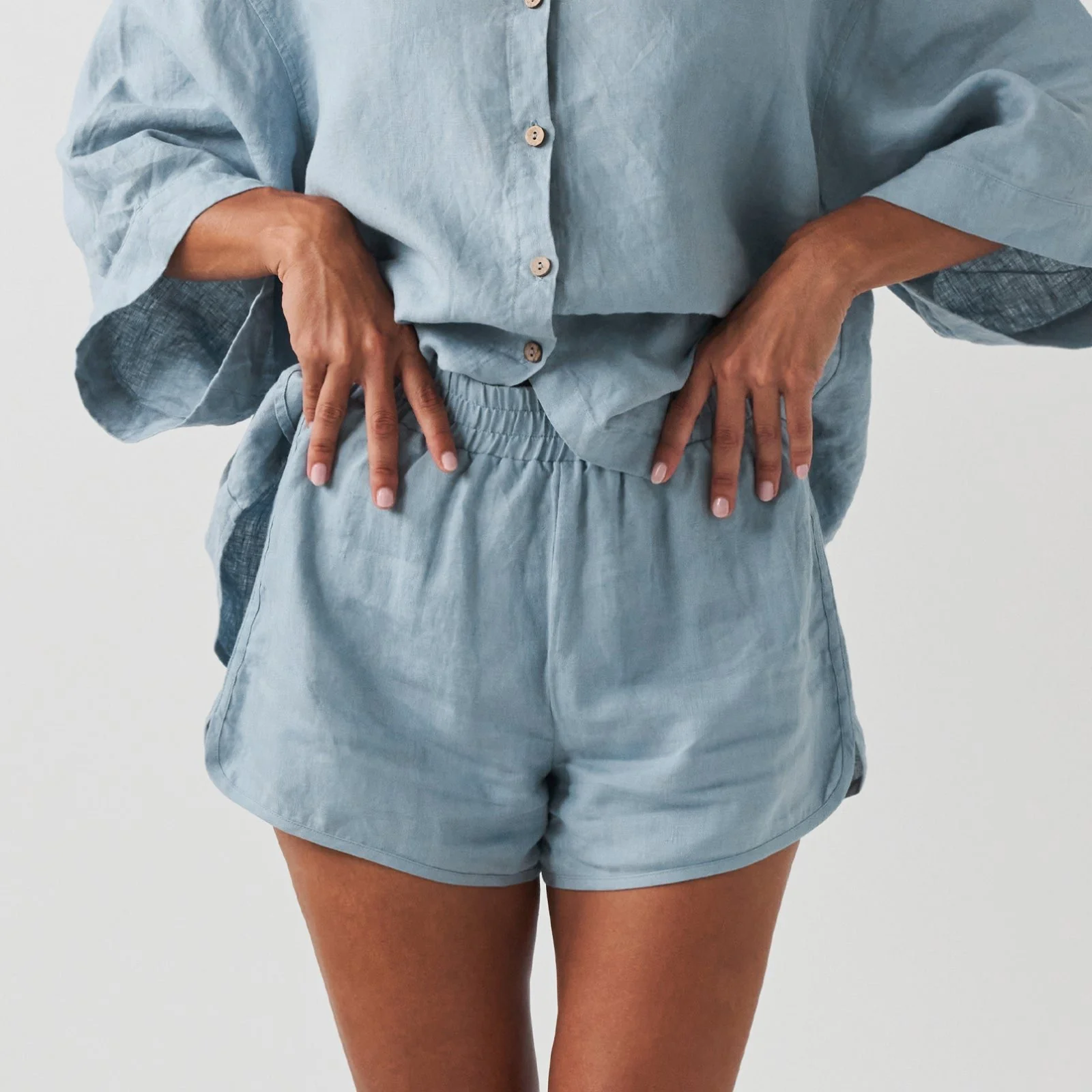 French Flax Linen Relaxed Short in Marine Blue