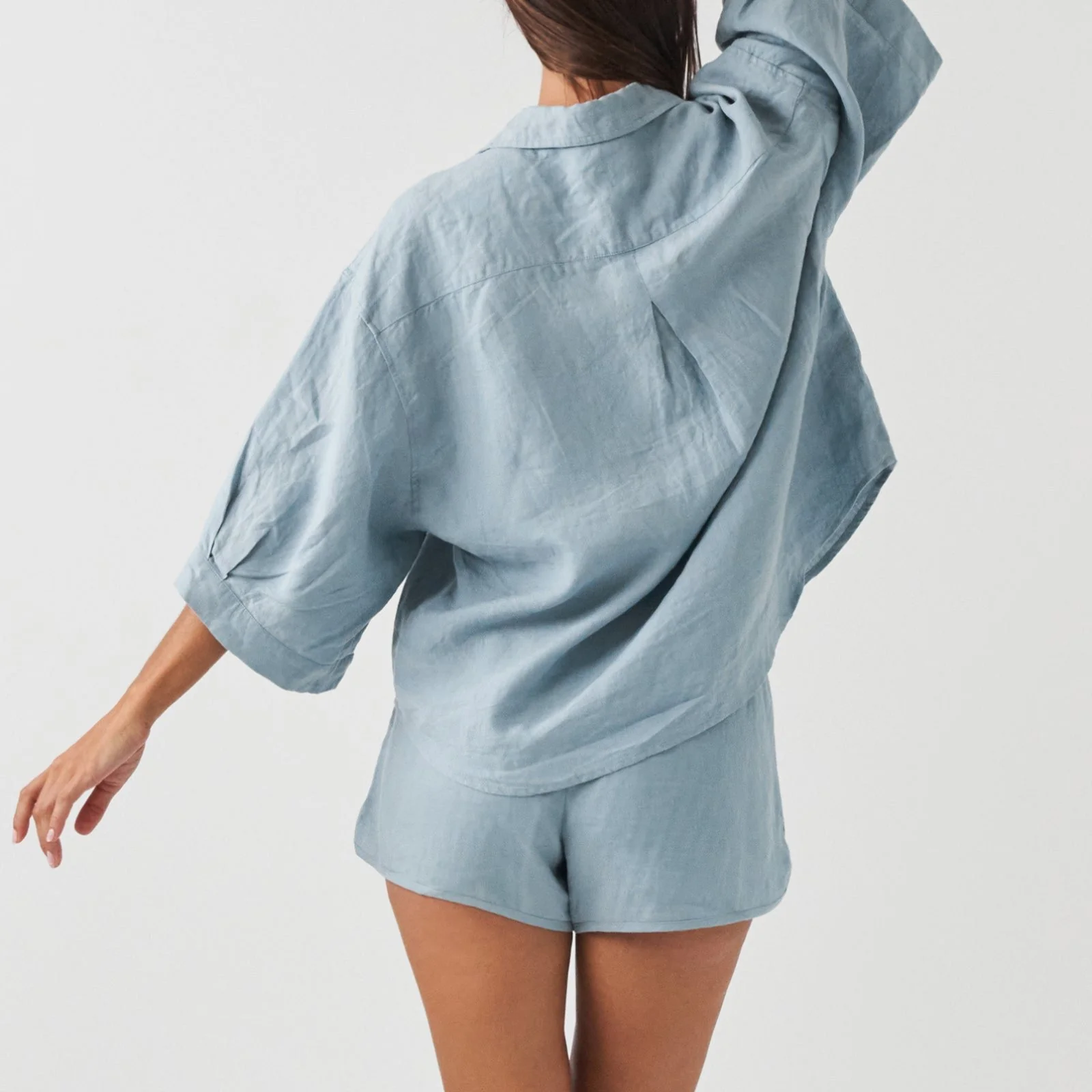 French Flax Linen Relaxed Short in Marine Blue - Image 2