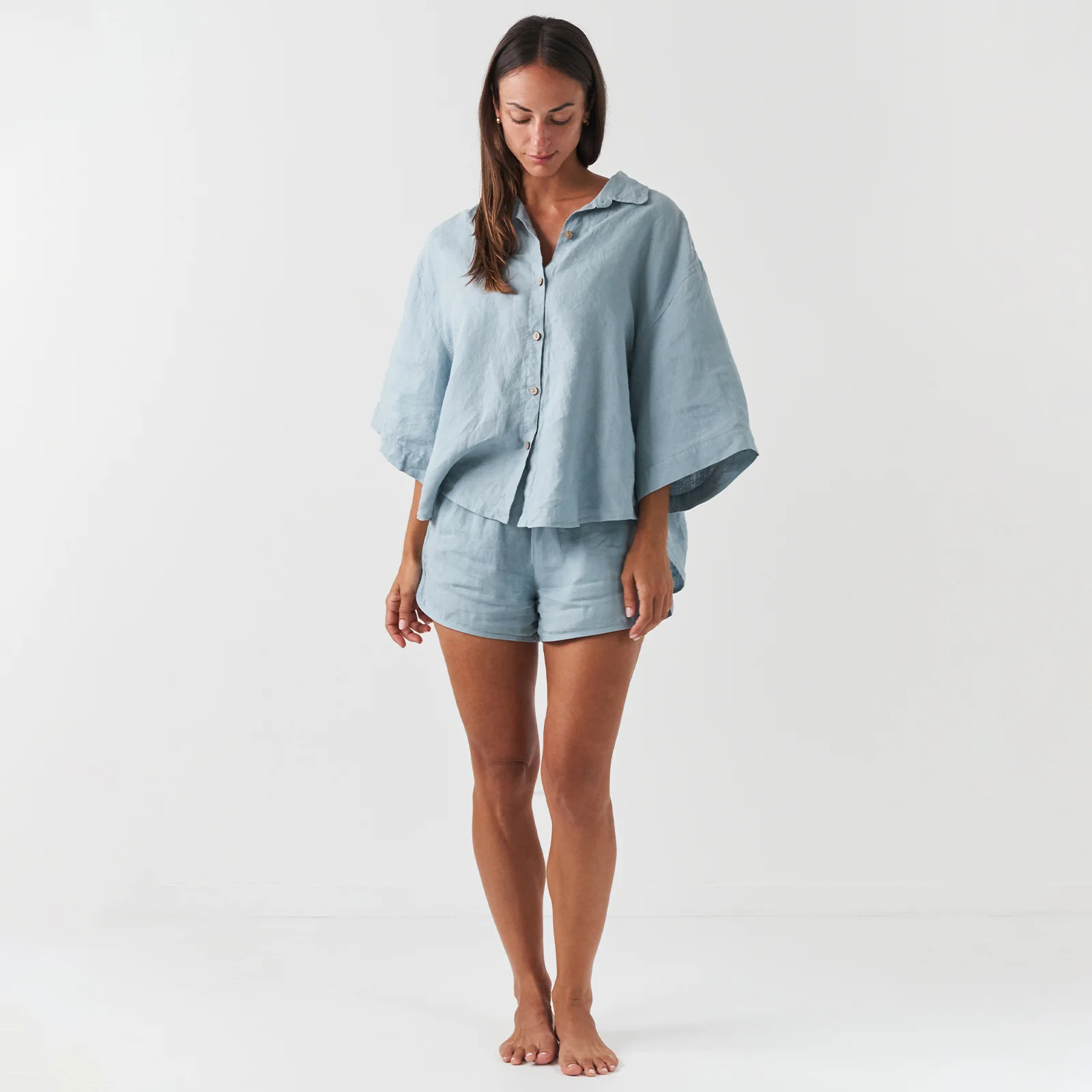 French Flax Linen Relaxed Short in Marine Blue - Image 5
