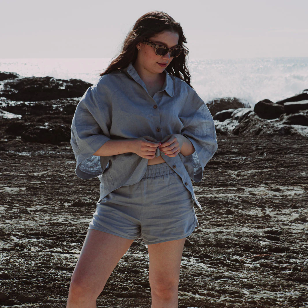 French Flax Linen Relaxed Short in Marine Blue - Image 7