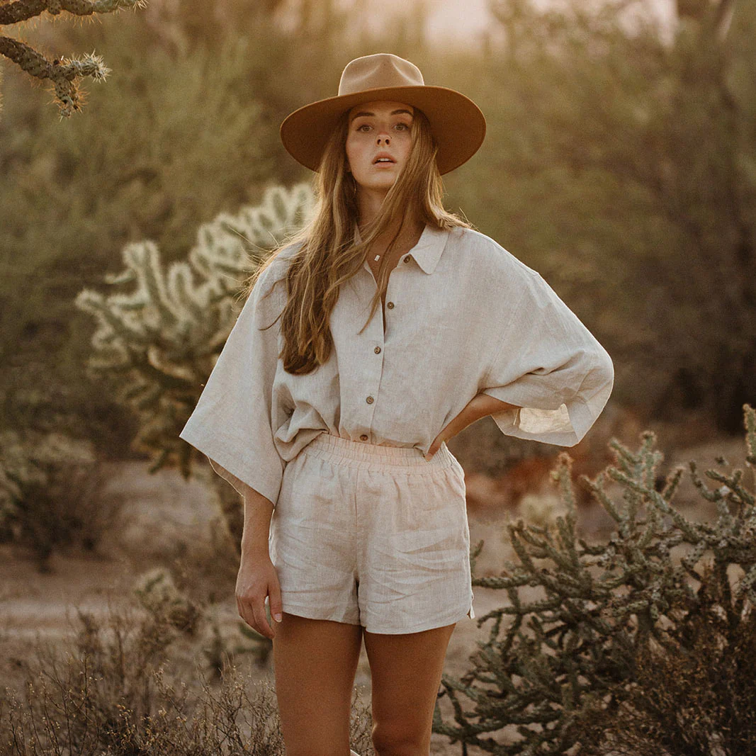 French Flax Linen Relaxed Short in Natural - Image 9
