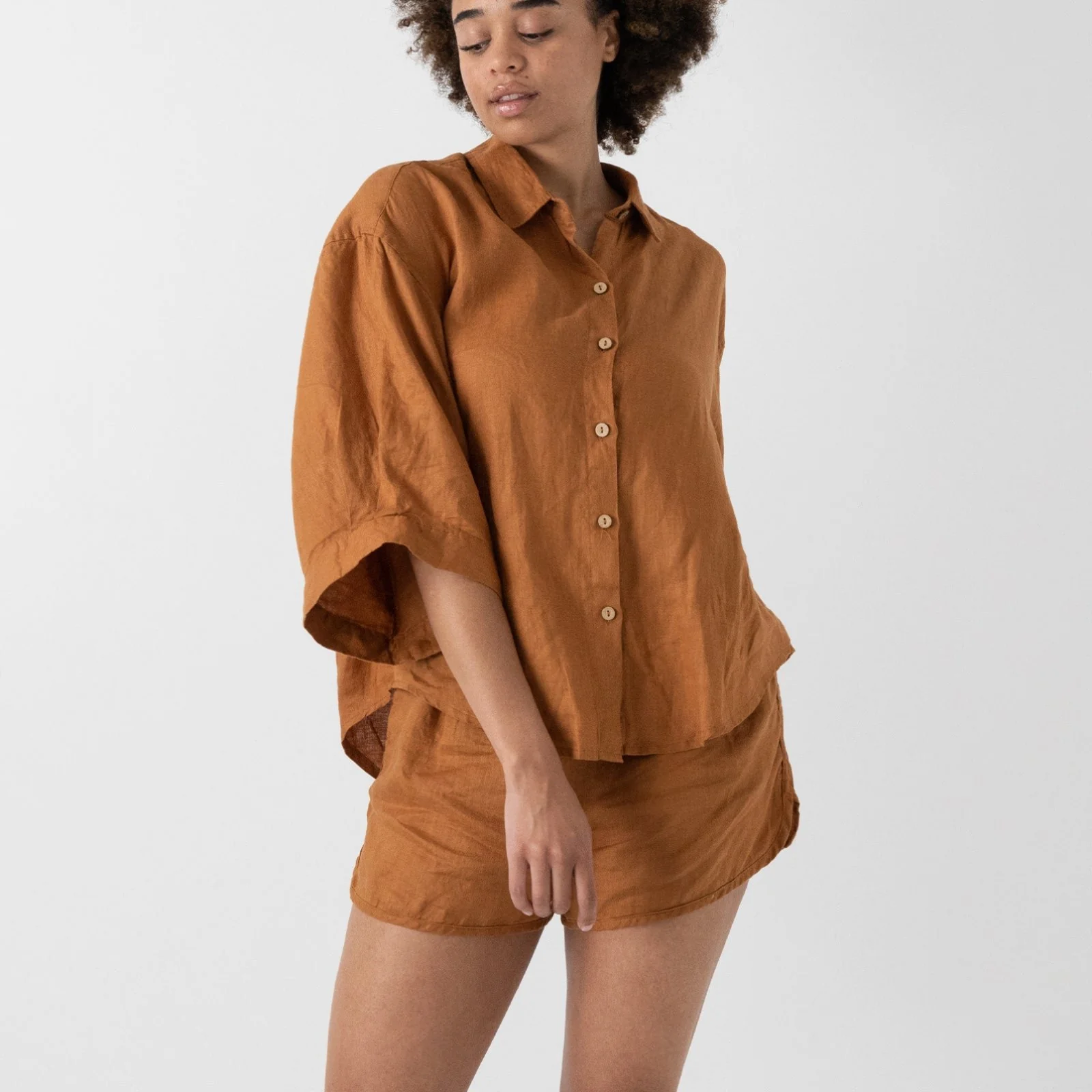 French Flax Linen Relaxed Short in Ochre - Image 4