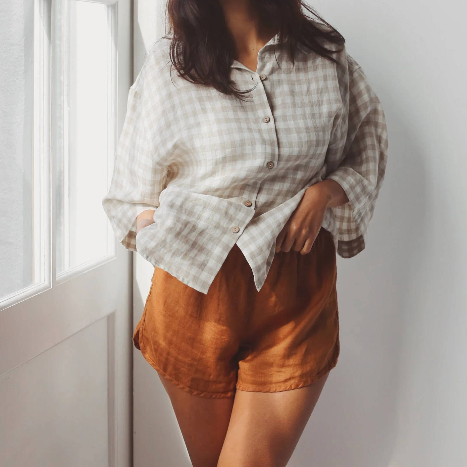 French Flax Linen Relaxed Short in Ochre - Image 7
