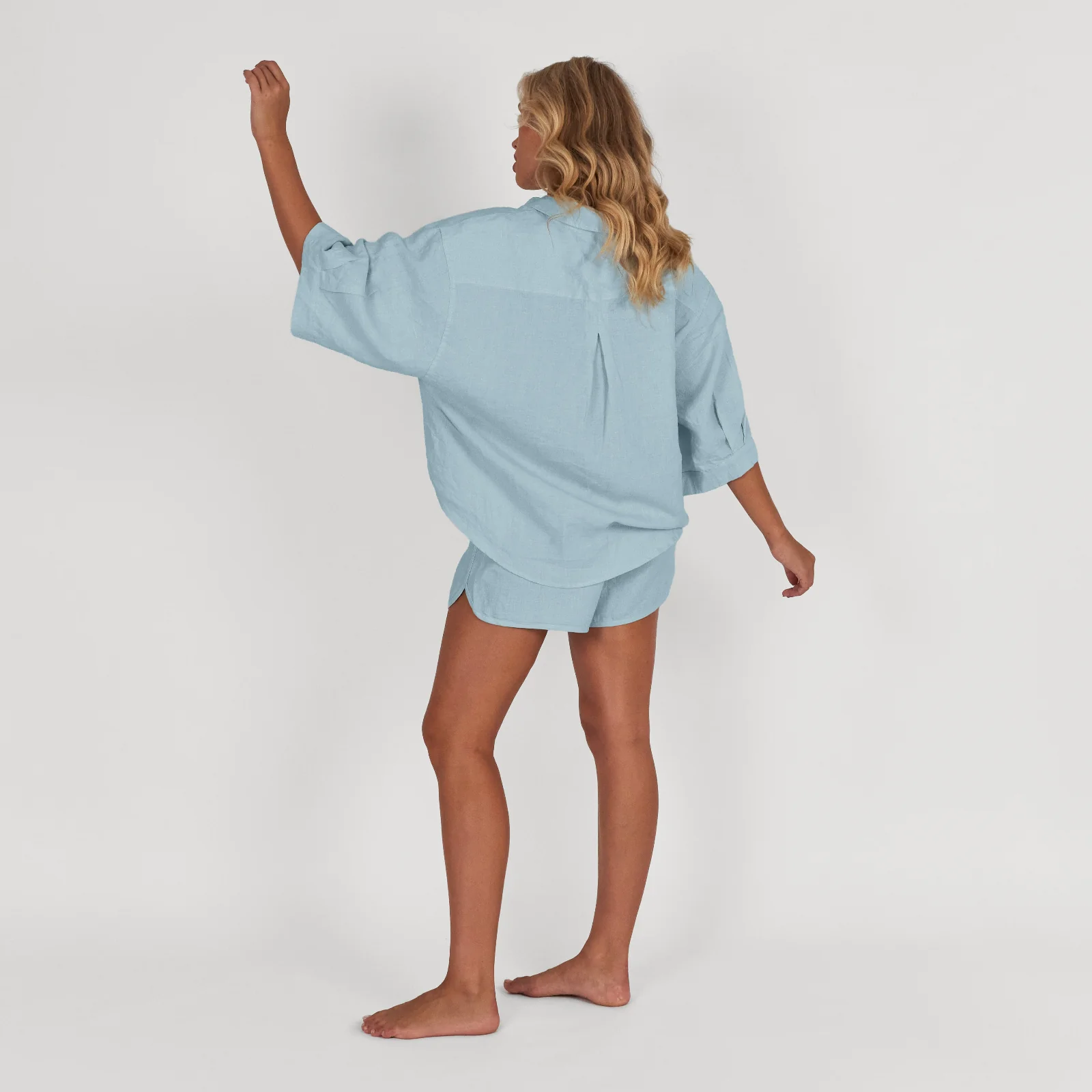 French Flax Linen Relaxed Short in Sky Blue - Image 4
