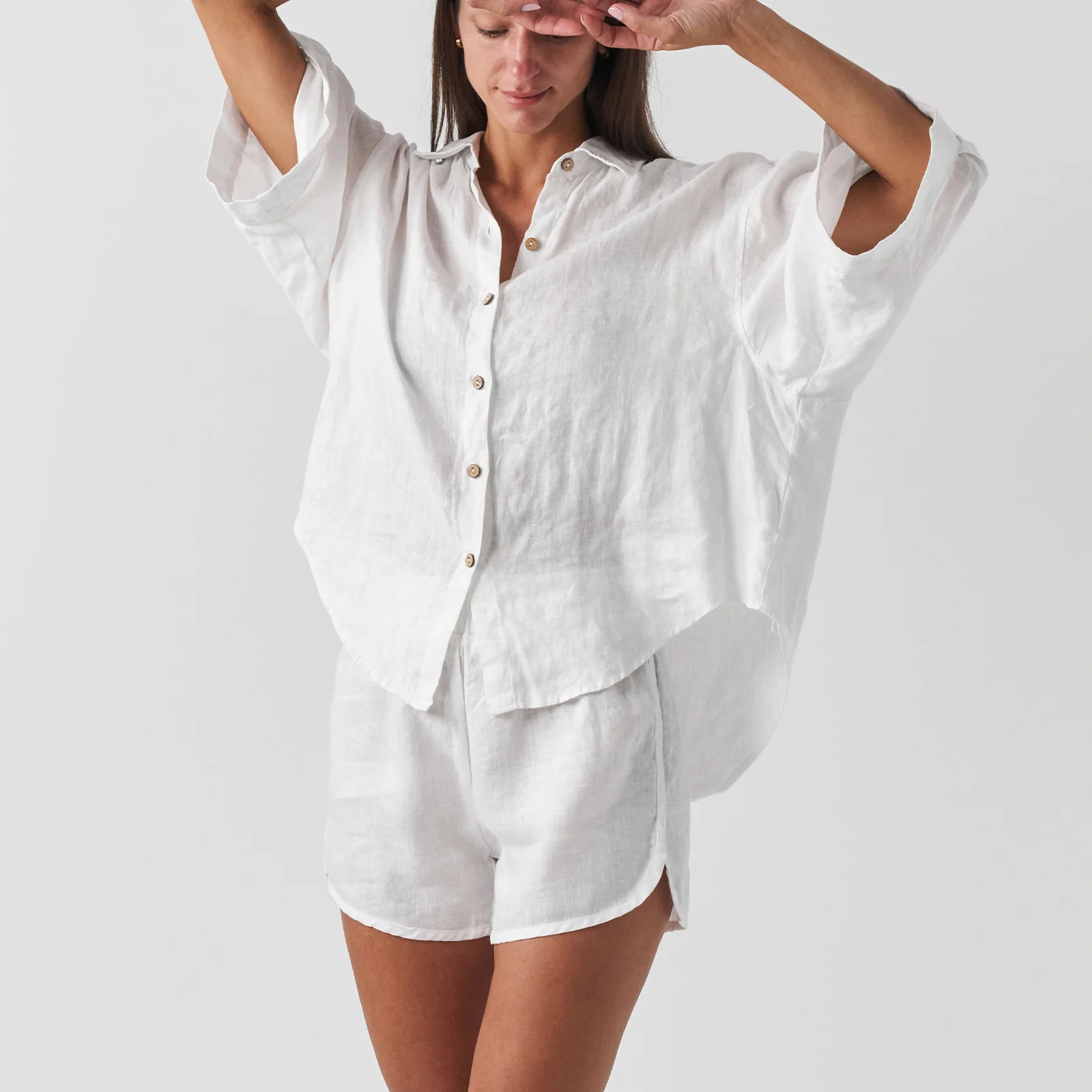 French Flax Linen Relaxed Short in White - Image 3