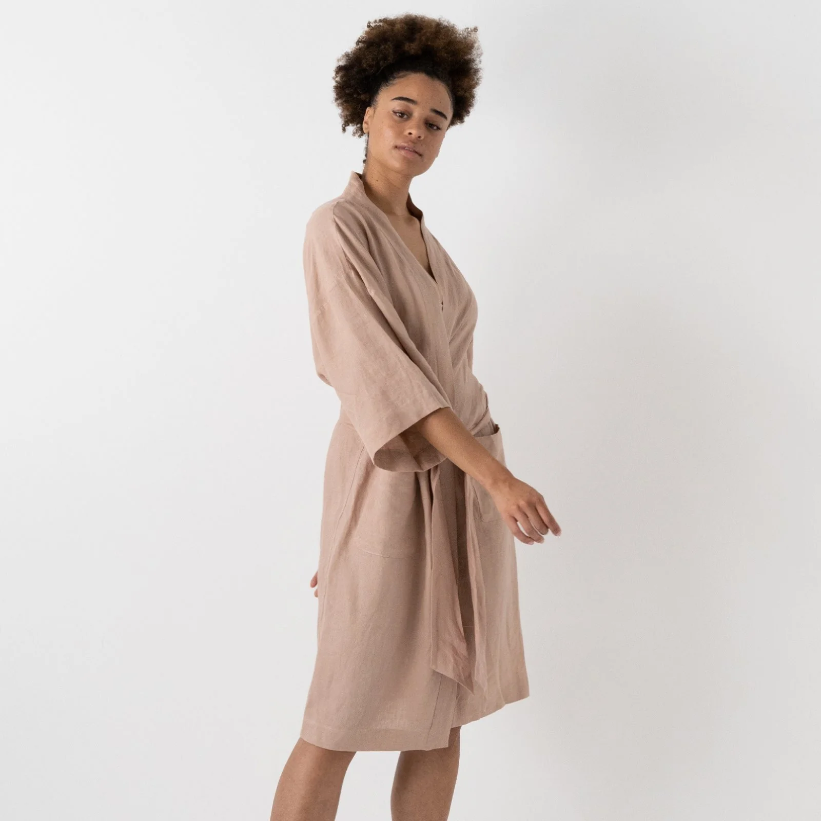French Flax Linen Robe in Clay - Image 3
