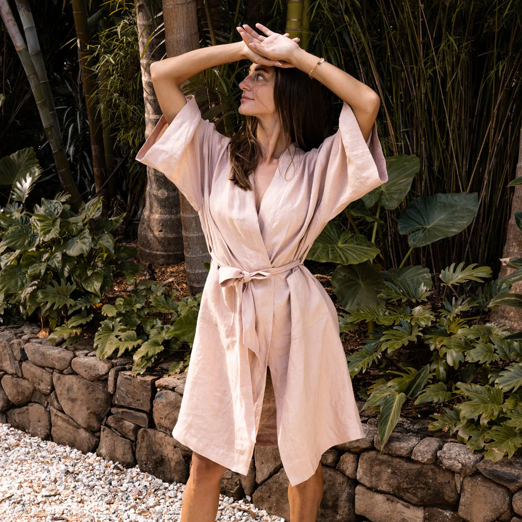 French Flax Linen Robe in Clay - Image 6