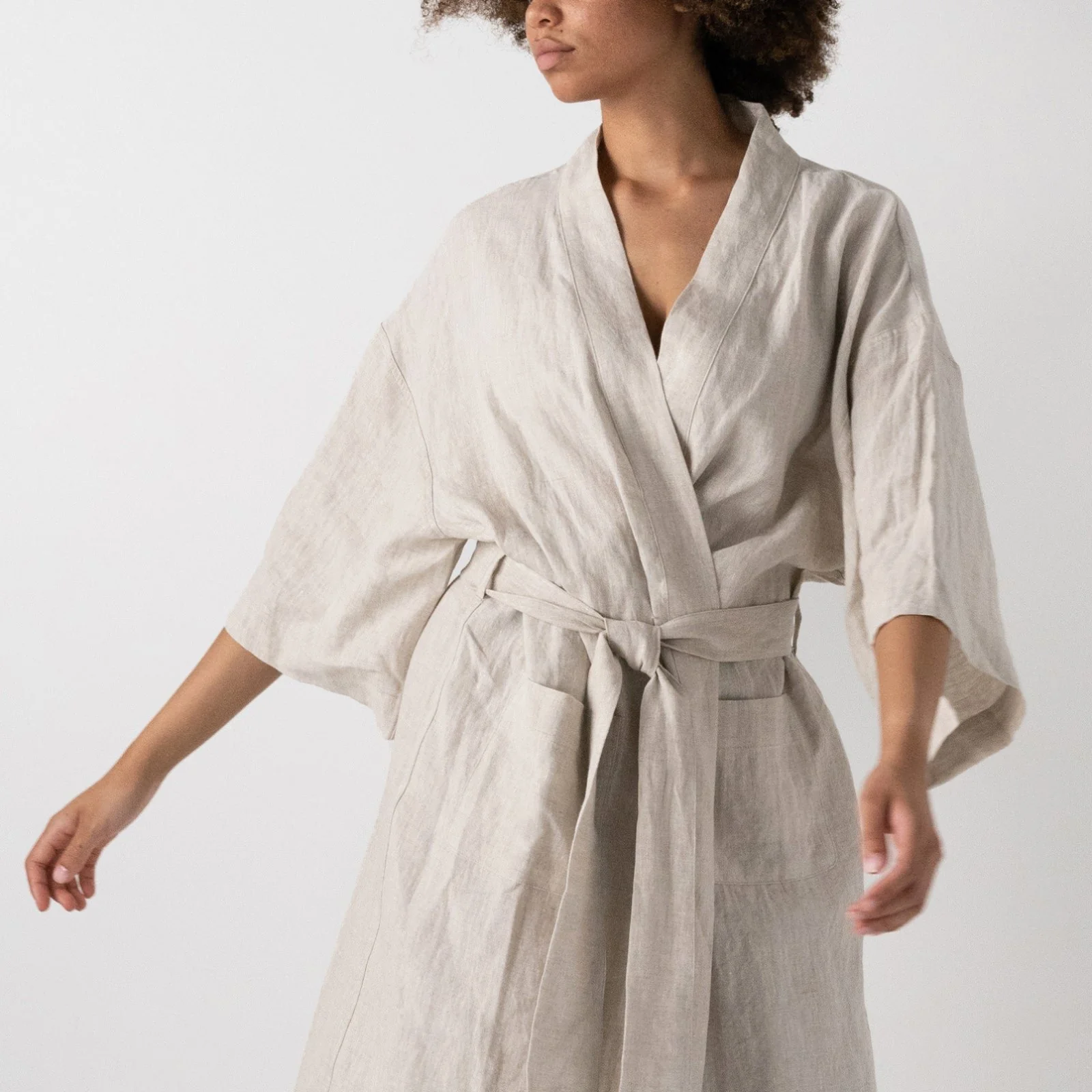 French Flax Linen Robe in Natural - Image 4