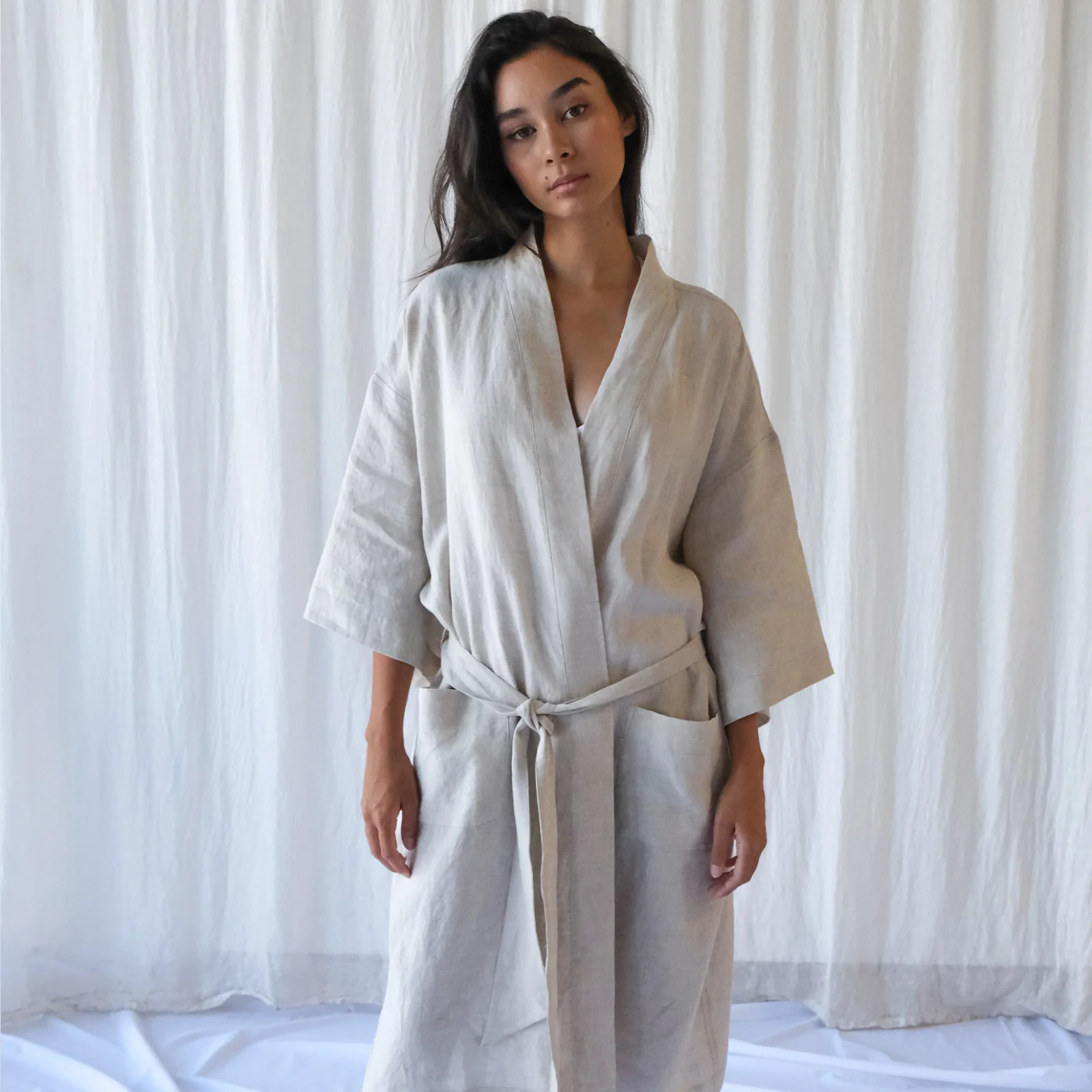 French Flax Linen Robe in Natural - Image 8