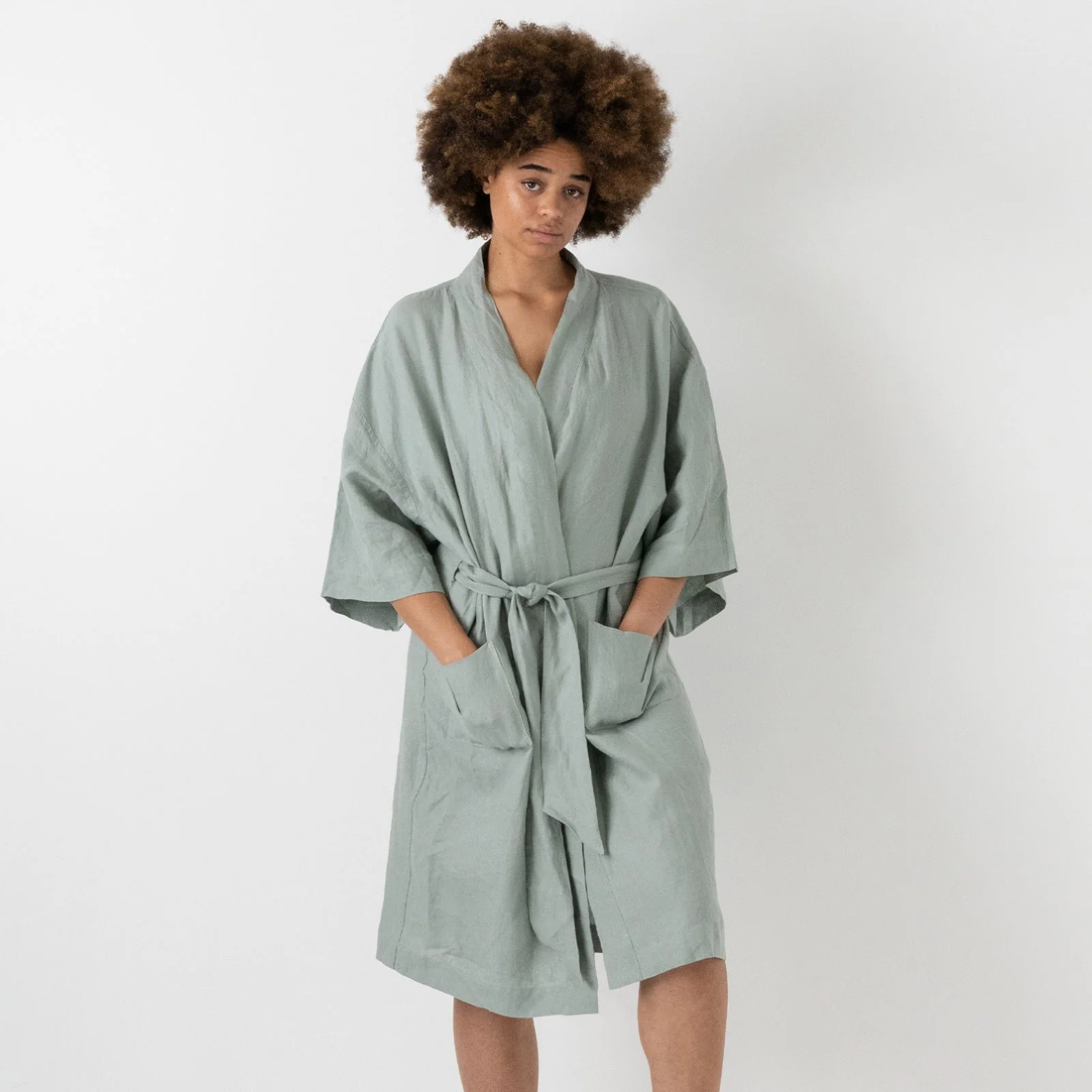 French Flax Linen Robe in Sage - Image 3