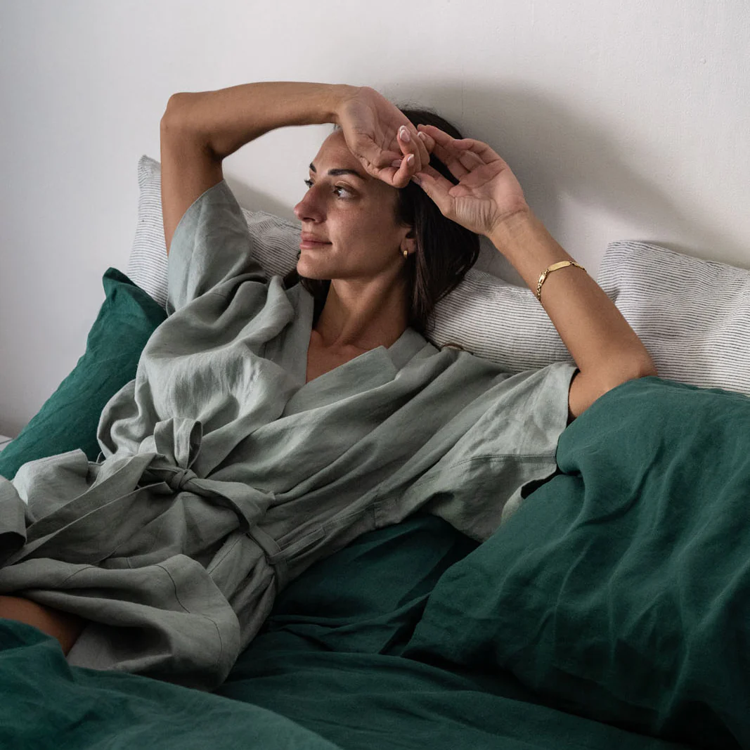 French Flax Linen Robe in Sage - Image 7