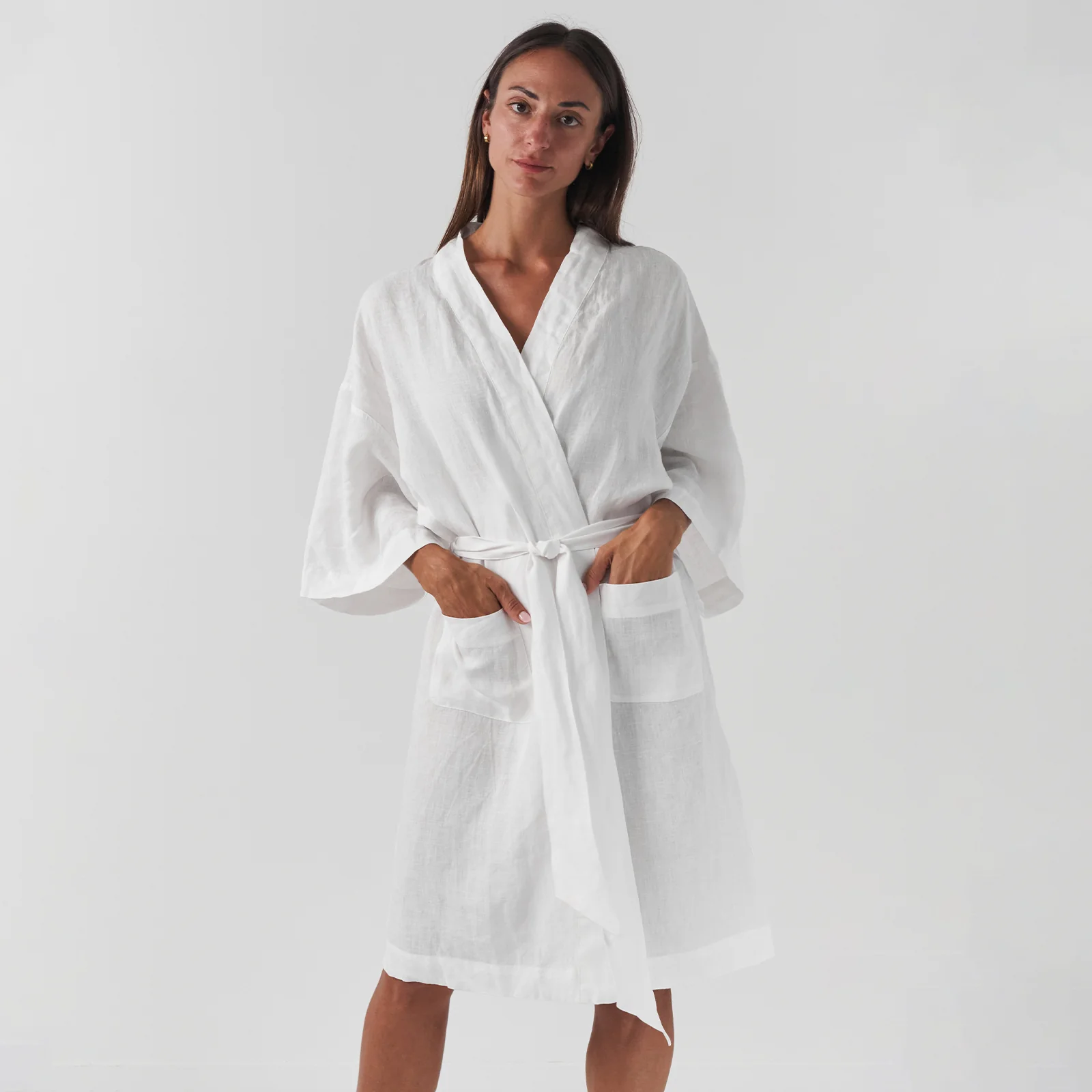 French Flax Linen Robe in White - Image 3