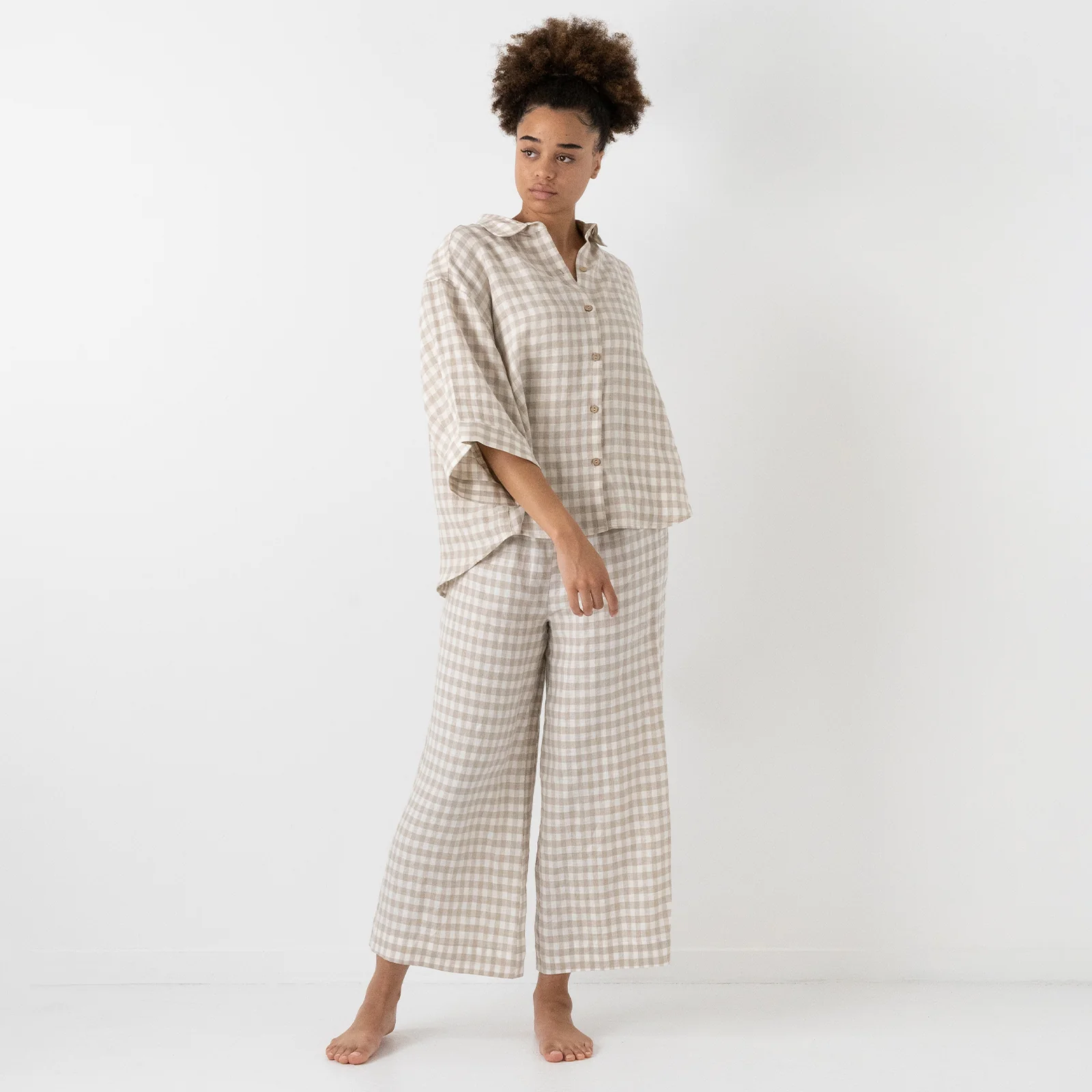French Flax Linen Ruby Lounge Set in Beige Gingham - Image 2