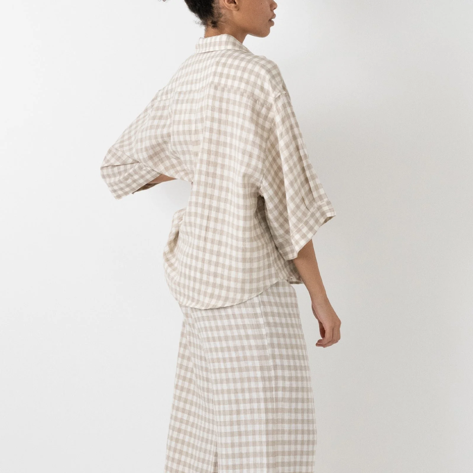 French Flax Linen Ruby Lounge Set in Beige Gingham - Image 6