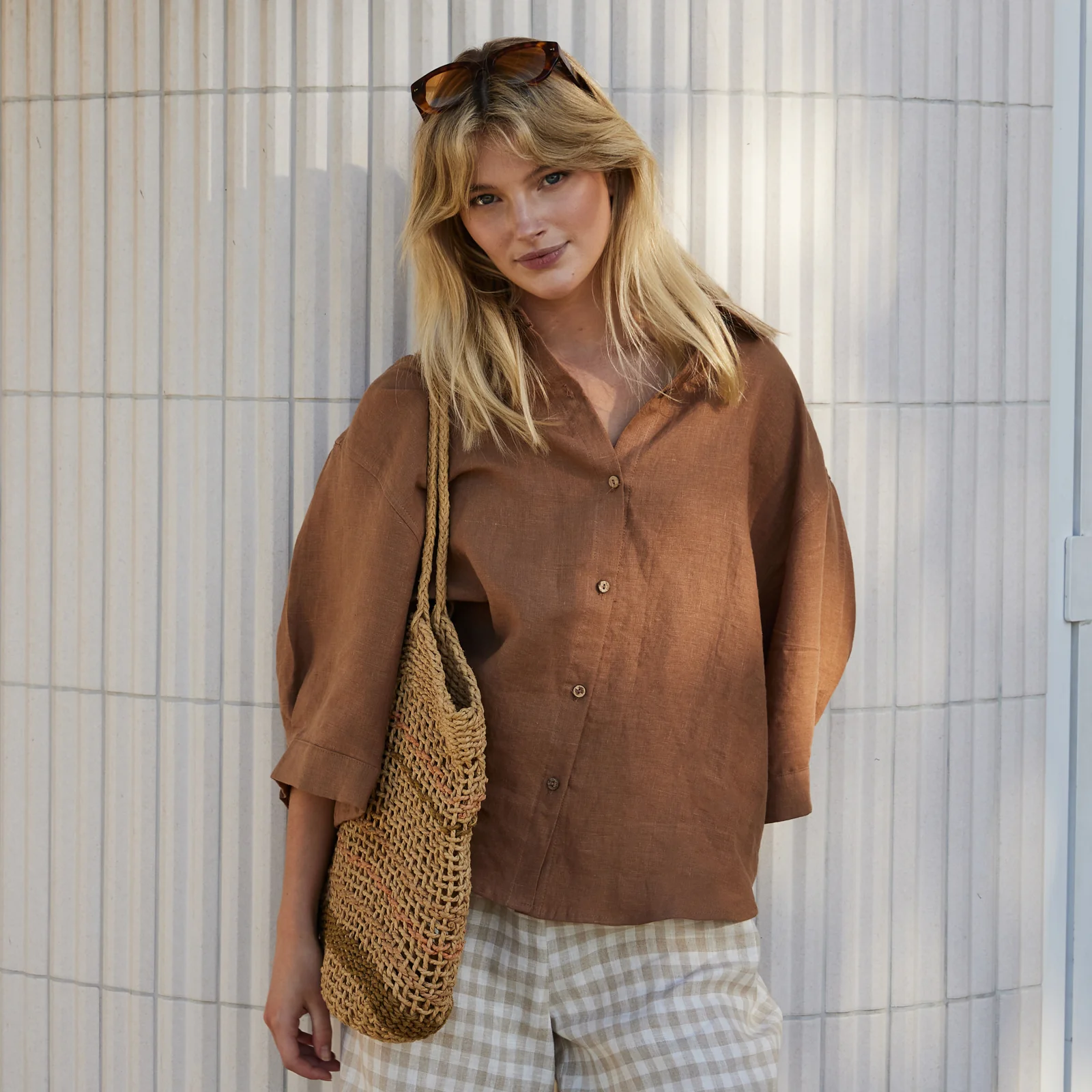 French Flax Linen Ruby Shirt in Hazelnut - Image 9