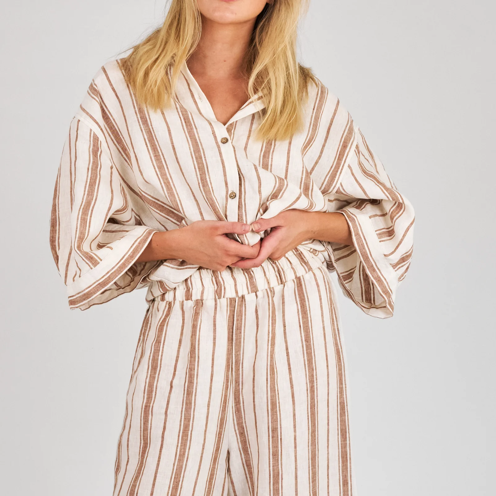 French Flax Linen Ruby Lounge Set in Hazelnut Stripe - Image 5