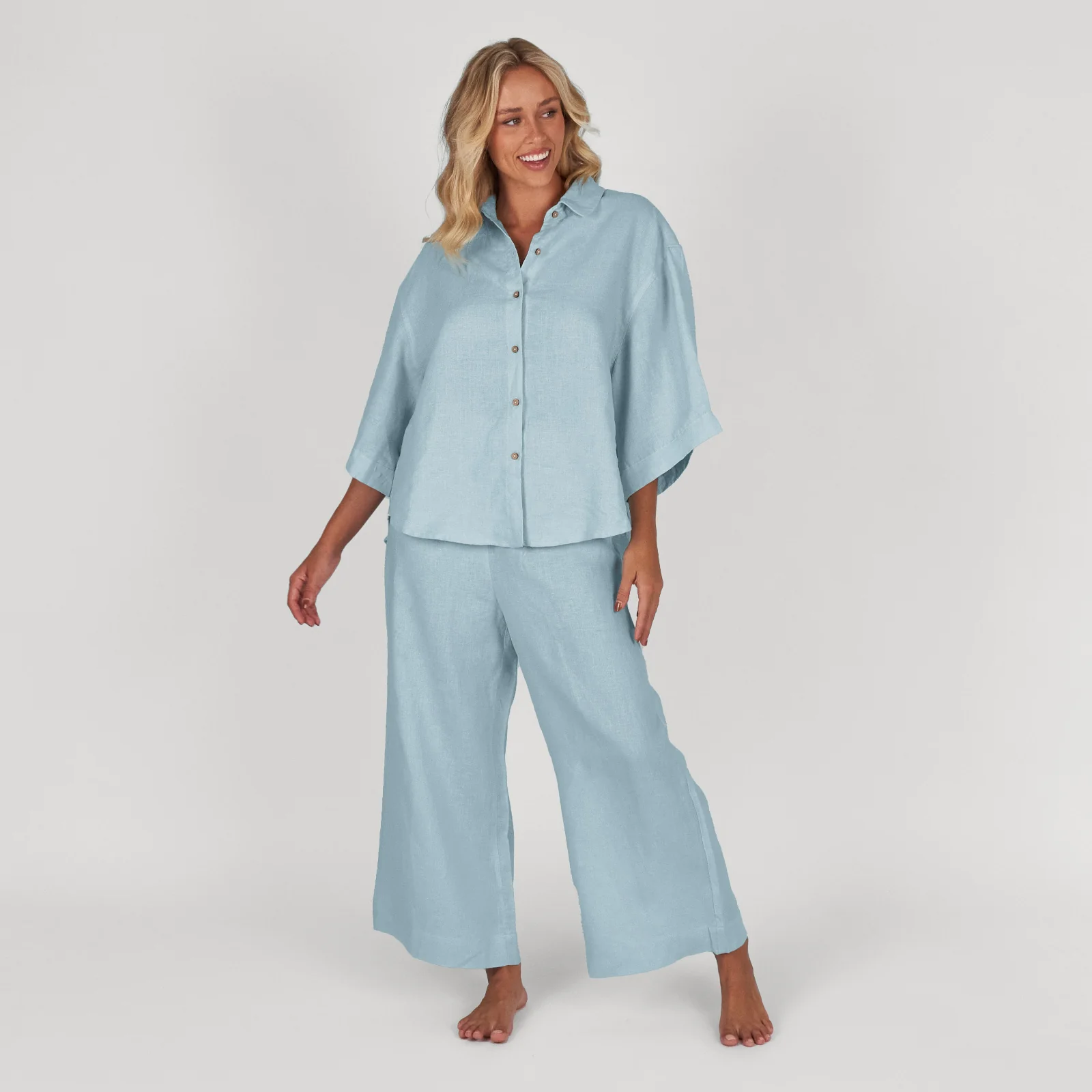 French Flax Linen Ruby Lounge Set in Sky Blue - Image 2