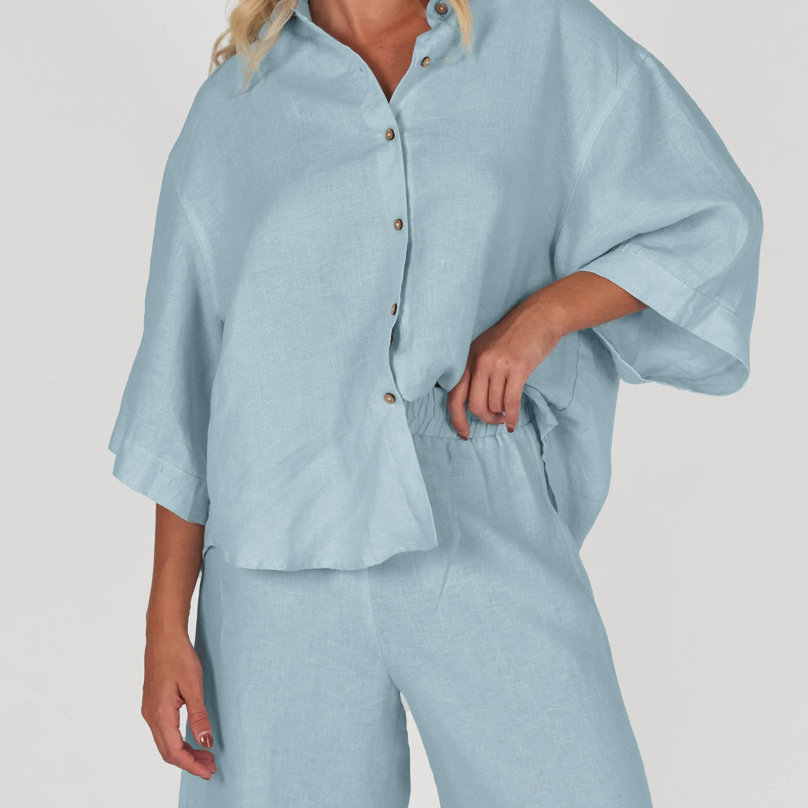 French Flax Linen Ruby Lounge Set in Sky Blue - Image 5
