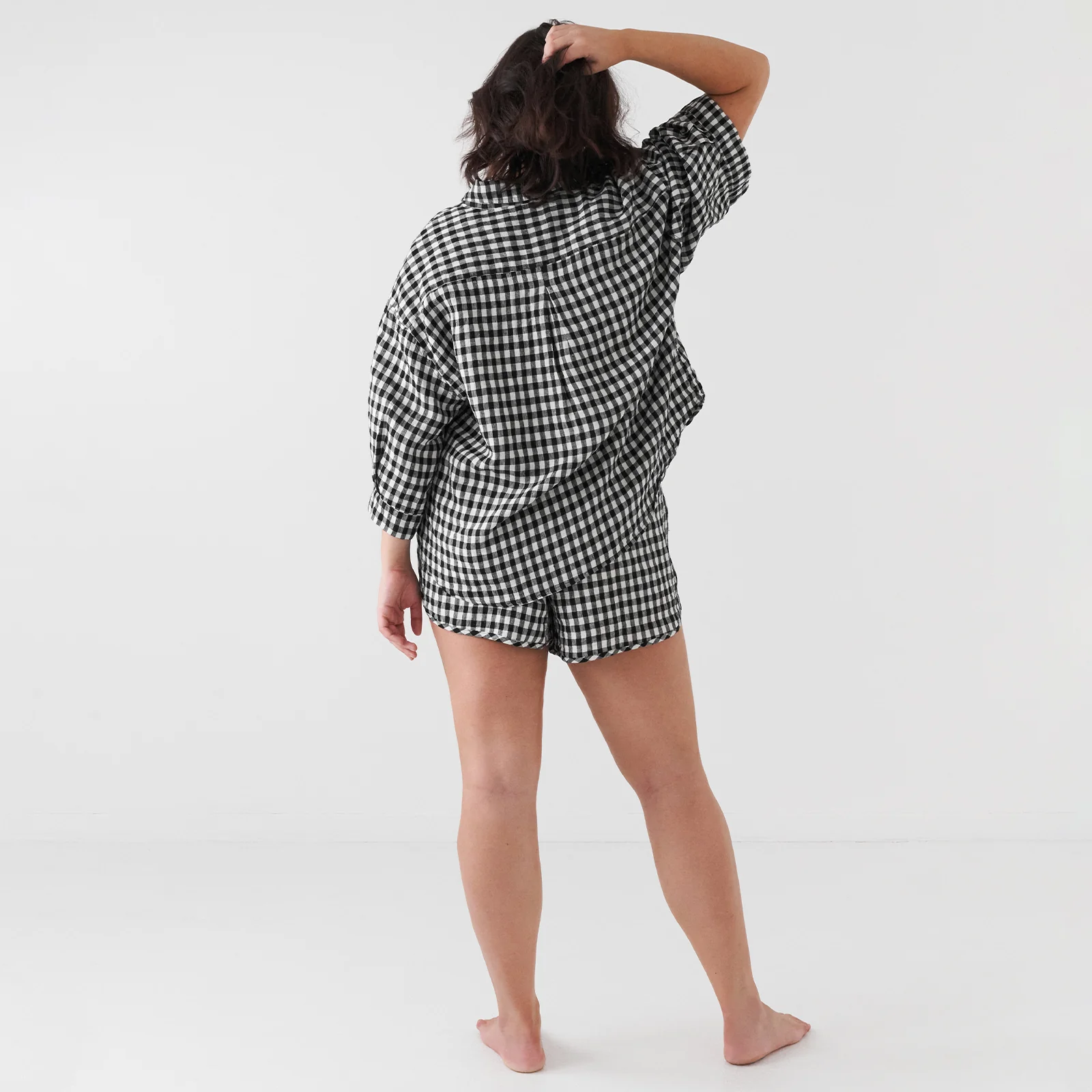 French Flax Linen Ruby Set in Charcoal Gingham - Image 3