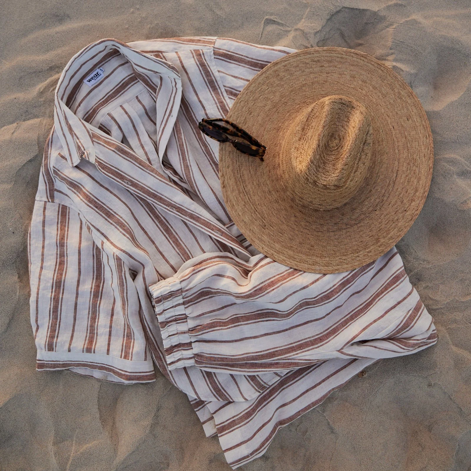 French Flax Linen Ruby Shirt in Hazelnut Stripe - Image 11