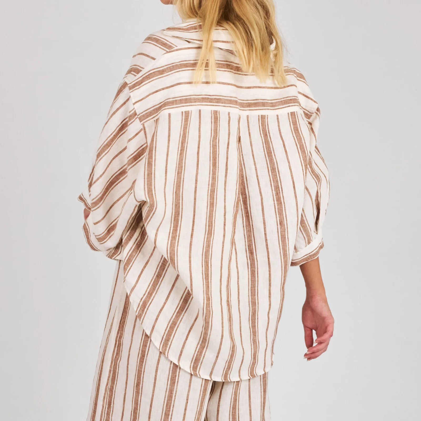 French Flax Linen Ruby Shirt in Hazelnut Stripe - Image 3