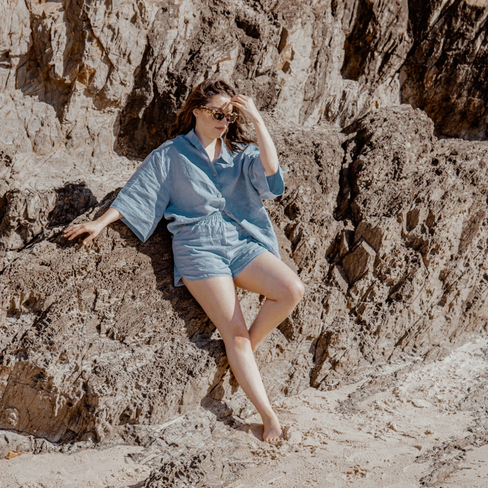 French Flax Linen Ruby Shirt in Marine Blue - Image 12