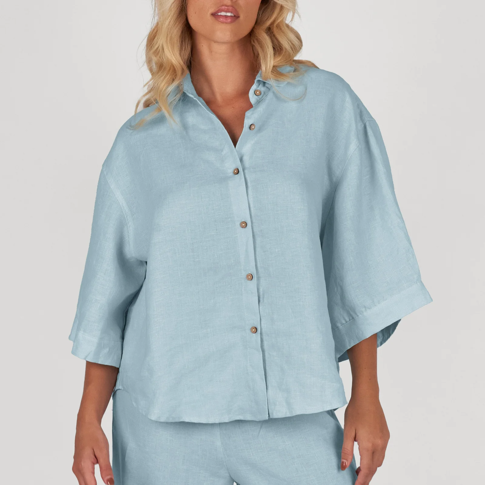 French Flax Linen Ruby Shirt in Sky Blue