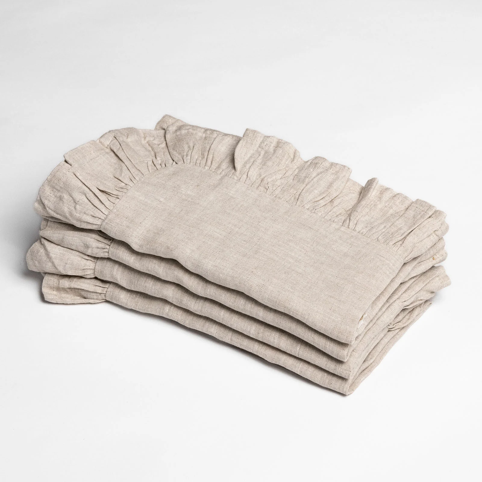 French Flax Linen Ruffles Napkins (Set Of 4) in Natural