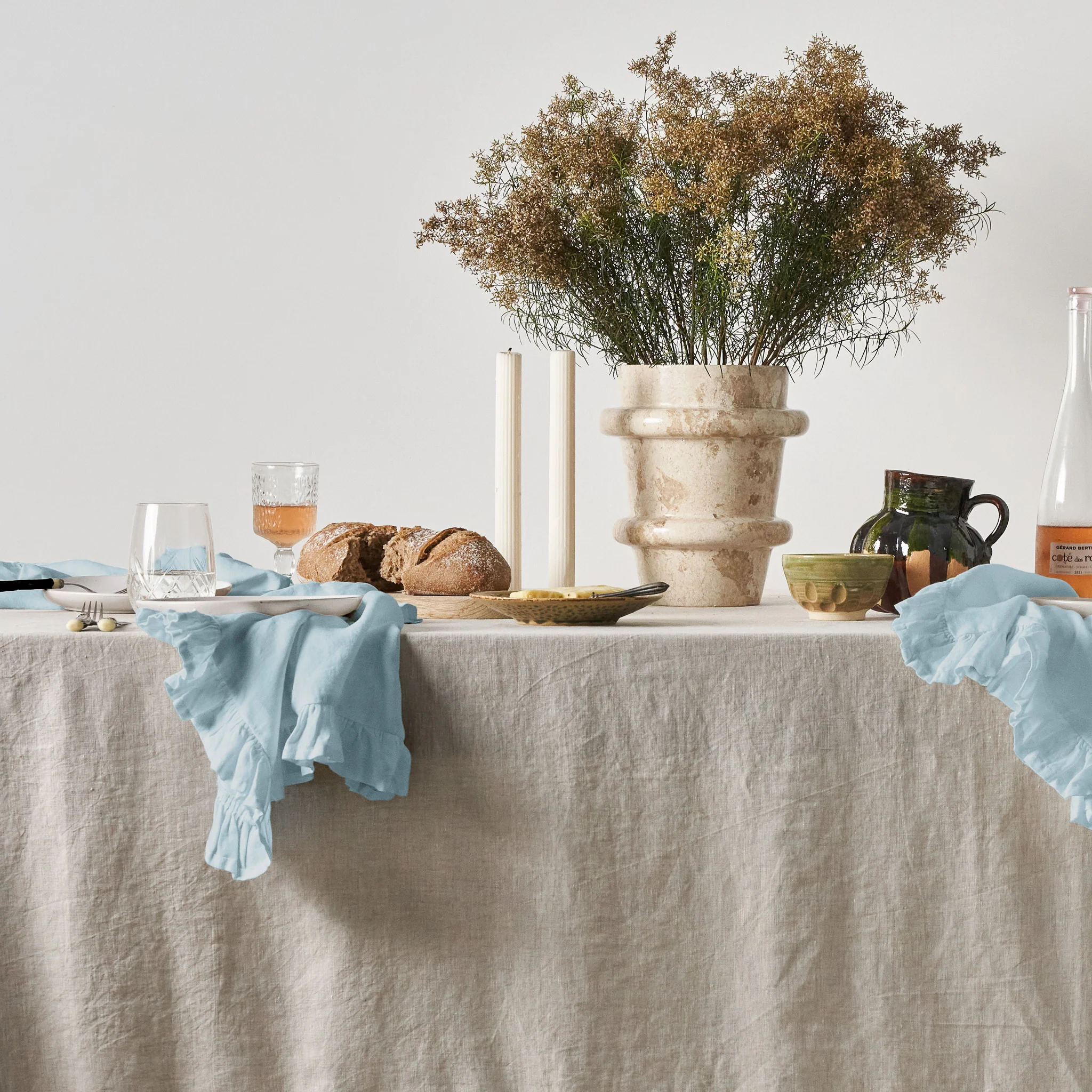 French Flax Linen Ruffles Napkins (Set Of 4) in Sky Blue - Image 2