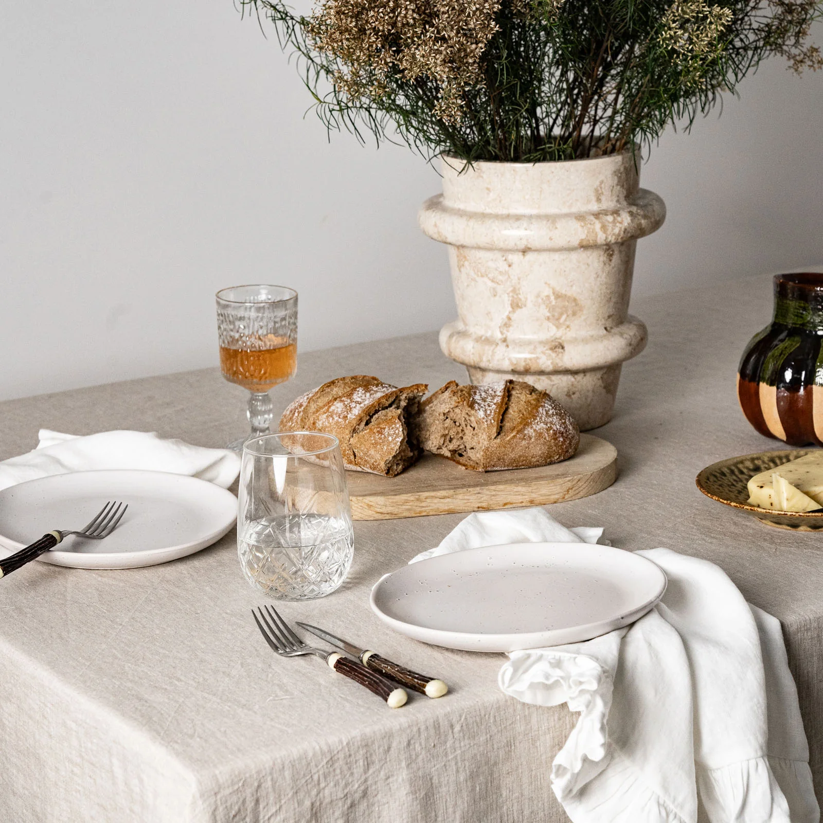 French Flax Linen Ruffles Table Cloth in Natural - Image 4