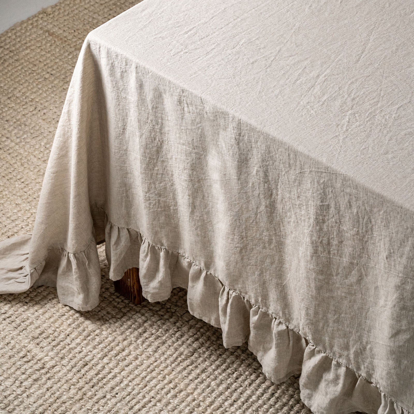 French Flax Linen Ruffles Table Cloth in Natural - Image 5