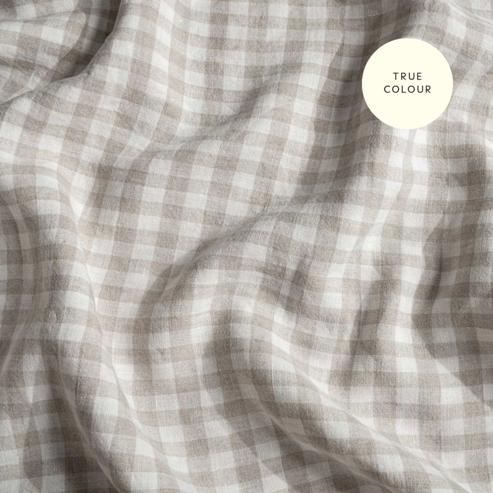 French Flax Linen Sheet Set in Beige Gingham - Image 13
