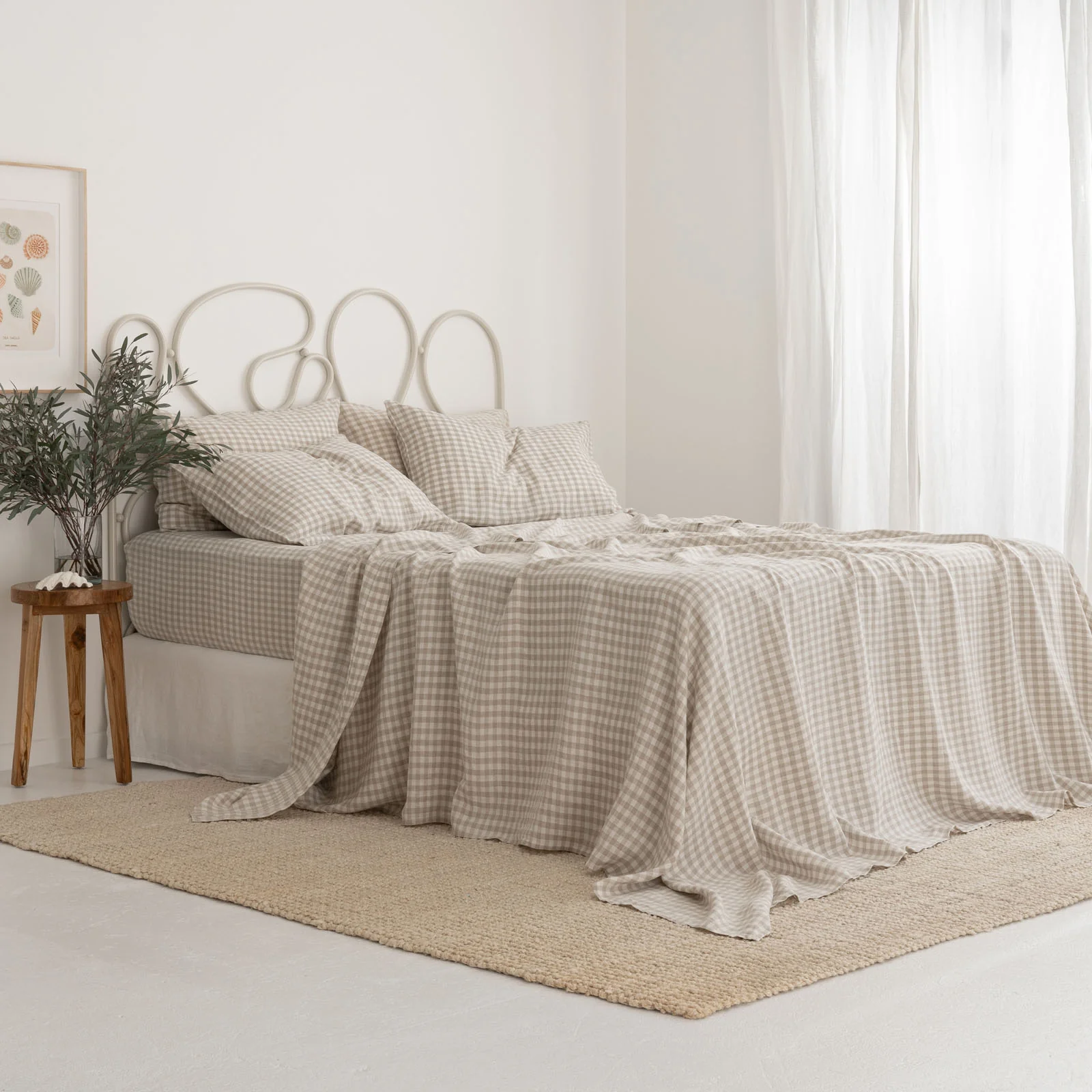 French Flax Linen Sheet Set in Beige Gingham - Image 2