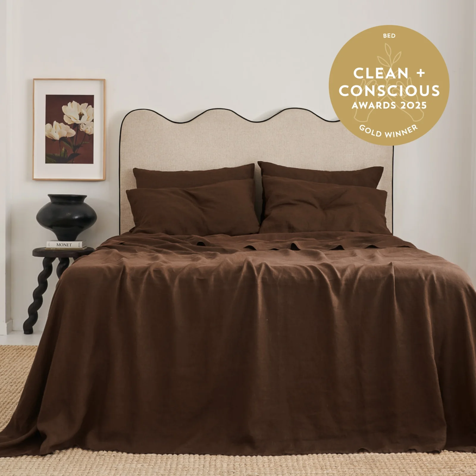 French Flax Linen Sheet Set in Chocolate - Image 3
