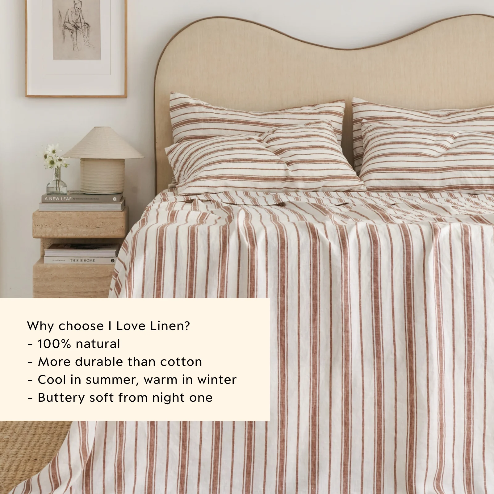 French Flax Linen Sheet Set in Hazelnut Stripe - Image 10
