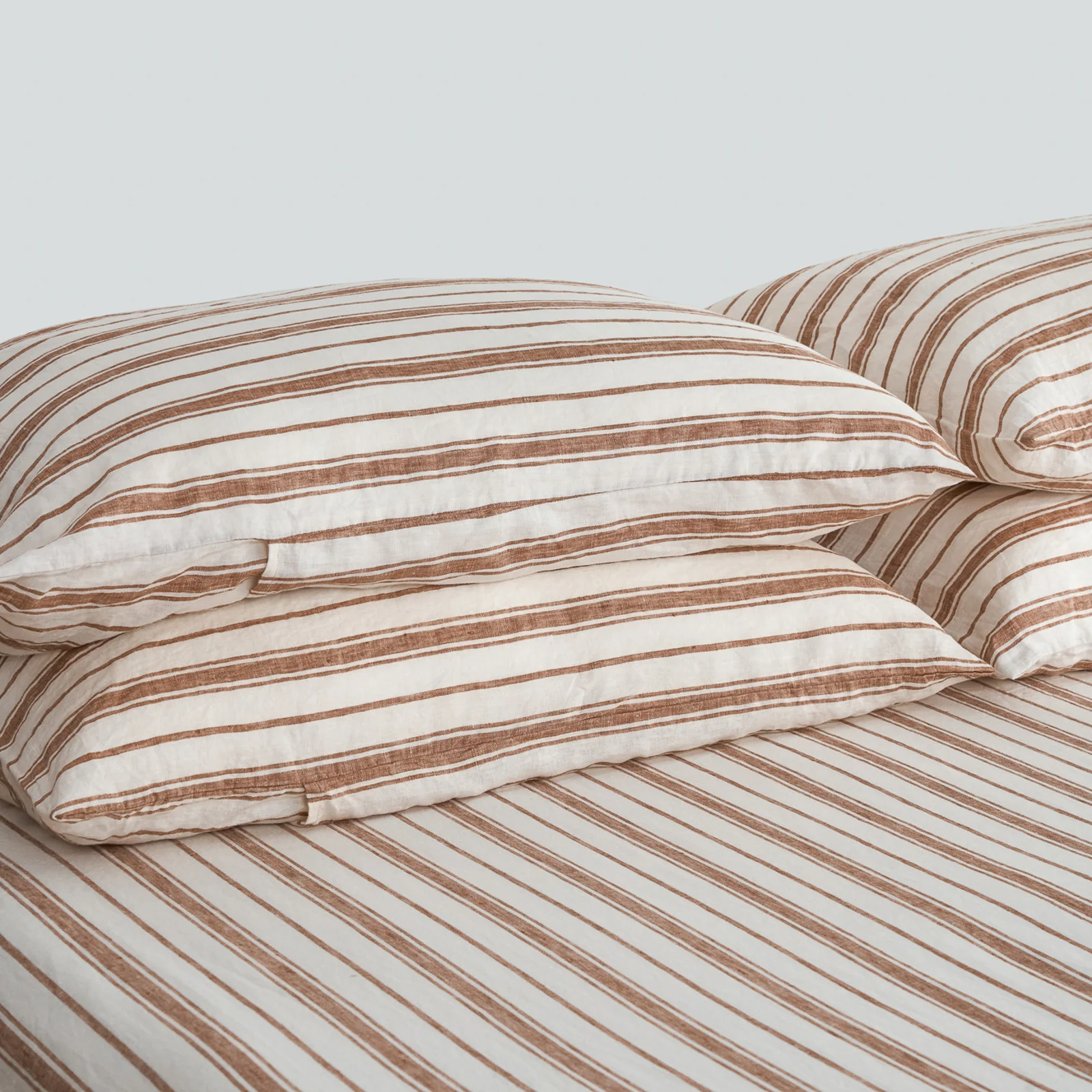 French Flax Linen Sheet Set in Hazelnut Stripe - Image 9