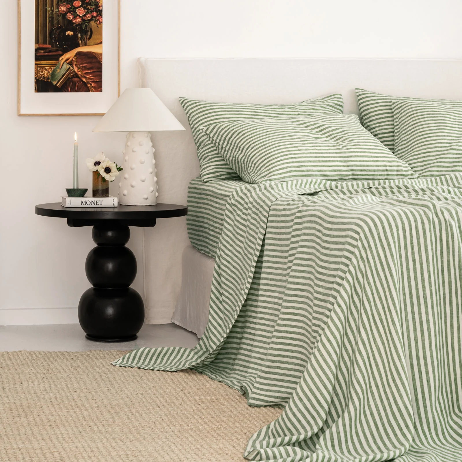 French Flax Linen Sheet Set in Ivy Stripe - Image 10