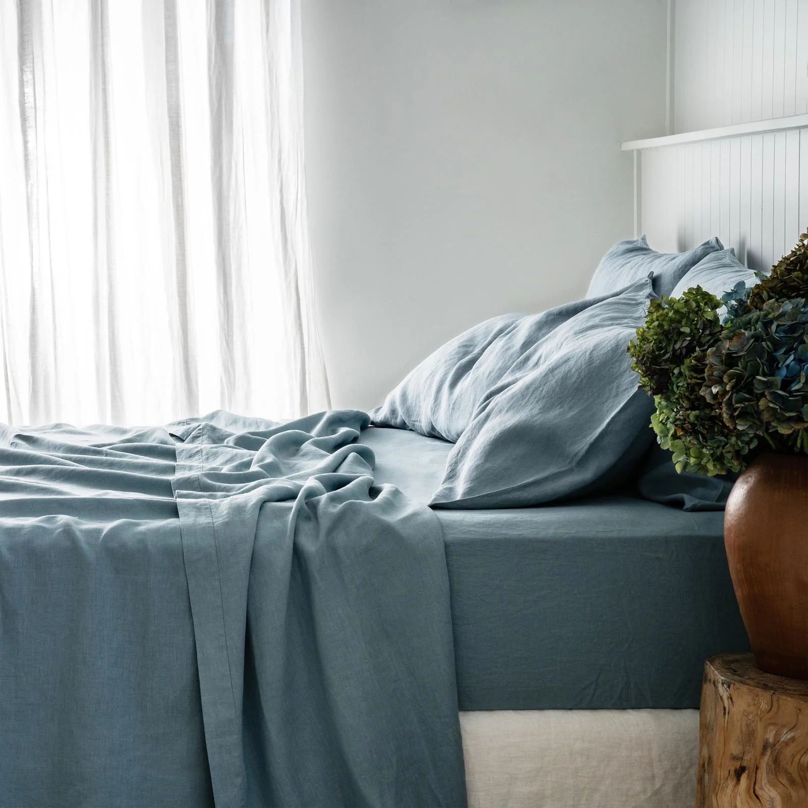 French Flax Linen Sheet Set in Marine Blue - Image 8