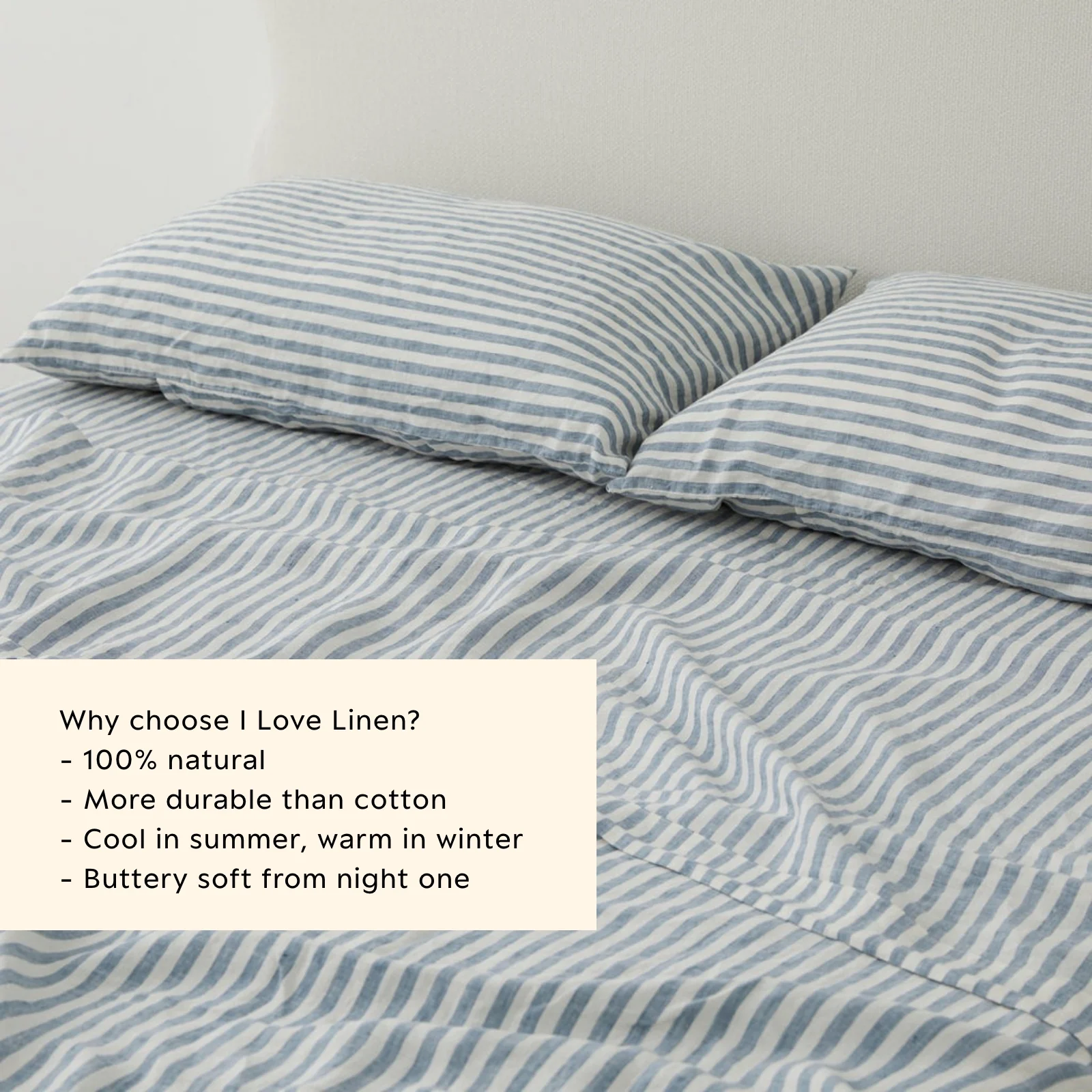 French Flax Linen Sheet Set in Marine Blue Stripe - Image 4
