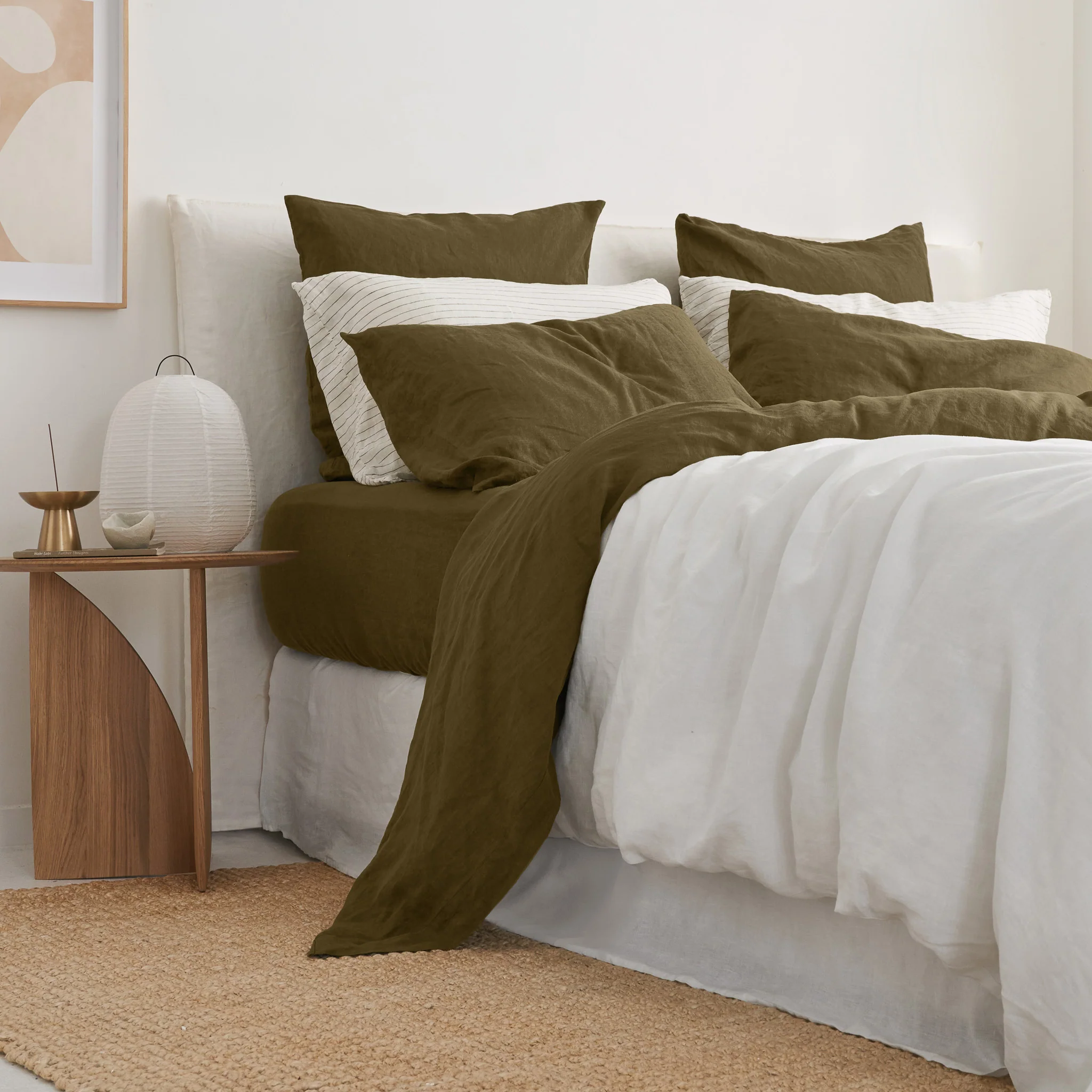 French Flax Linen Flat Sheet in Olive - Image 8