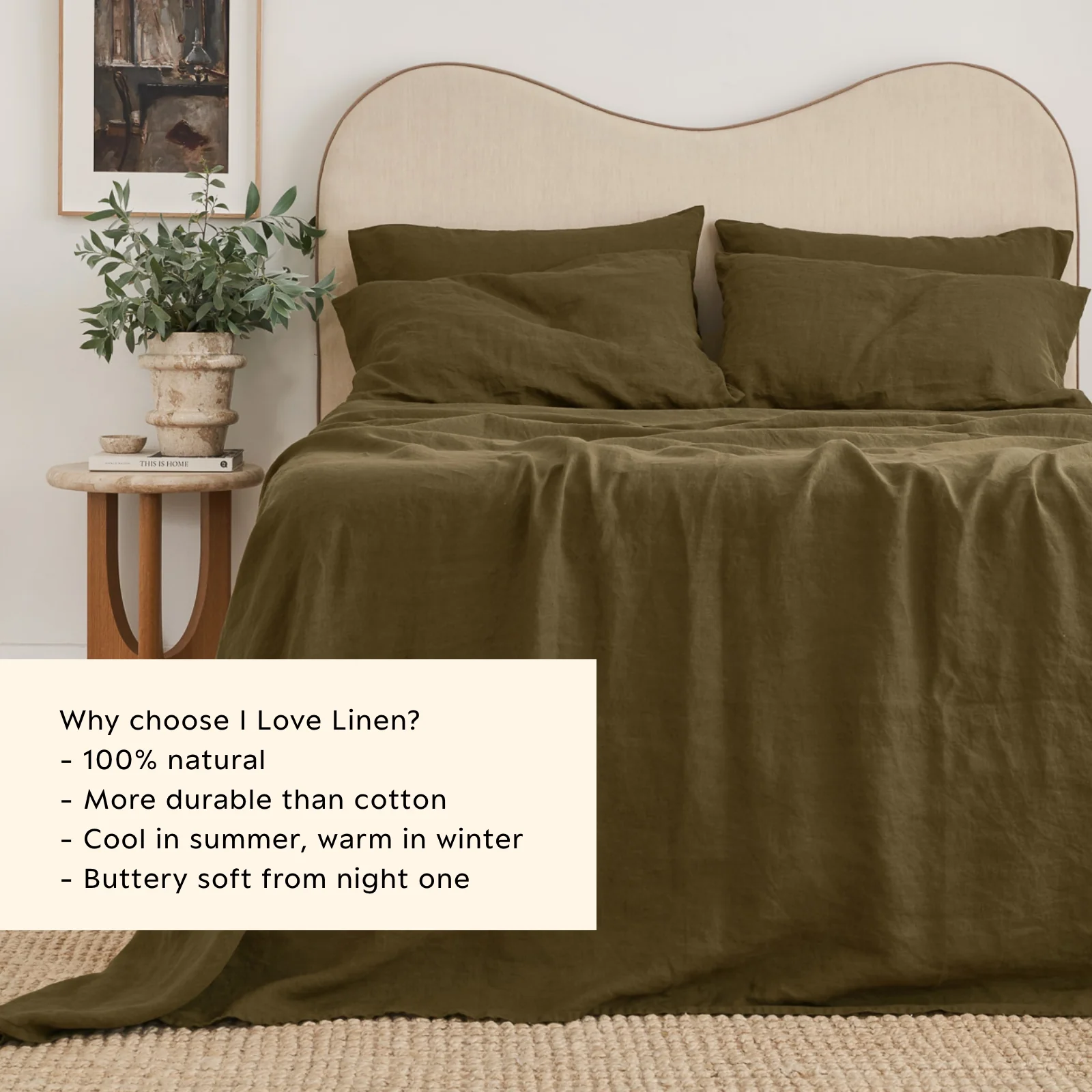 French Flax Linen Sheet Set in Olive - Image 4