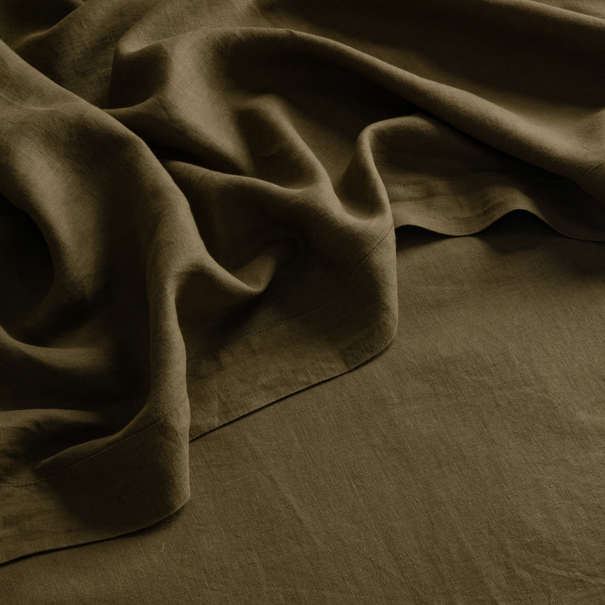 French Flax Linen Flat Sheet in Olive