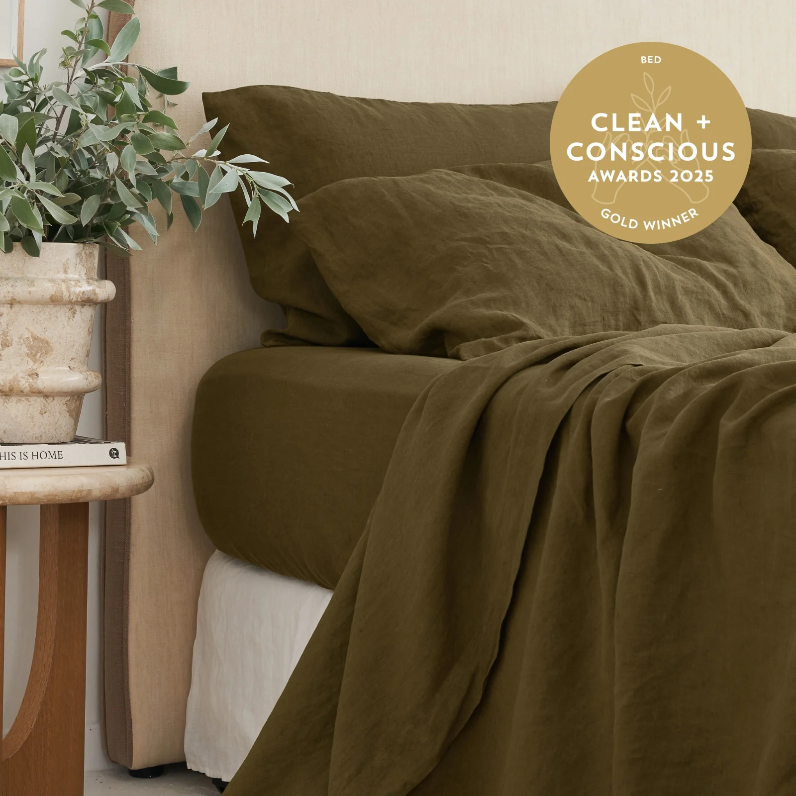 French Flax Linen Sheet Set in Olive - Image 6