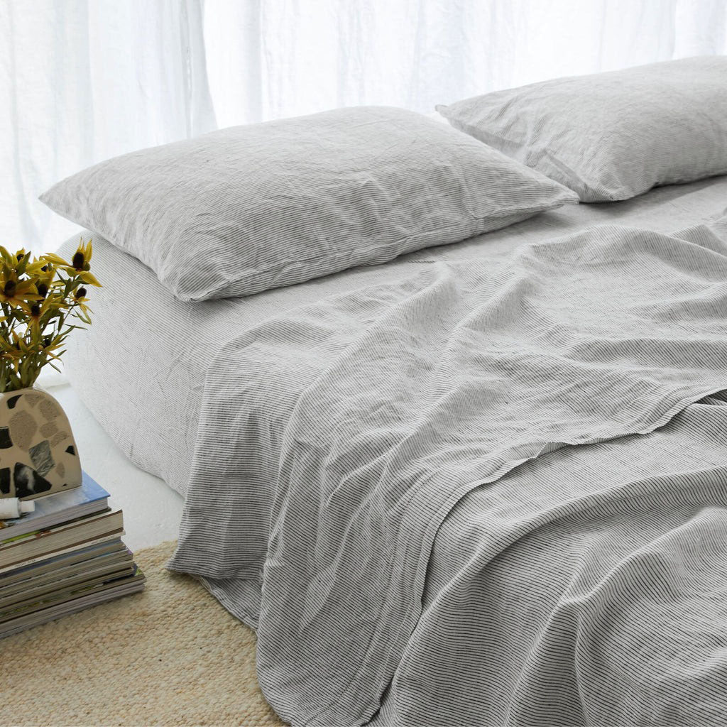 French Flax Linen Sheet Set in Pinstripe - Image 4