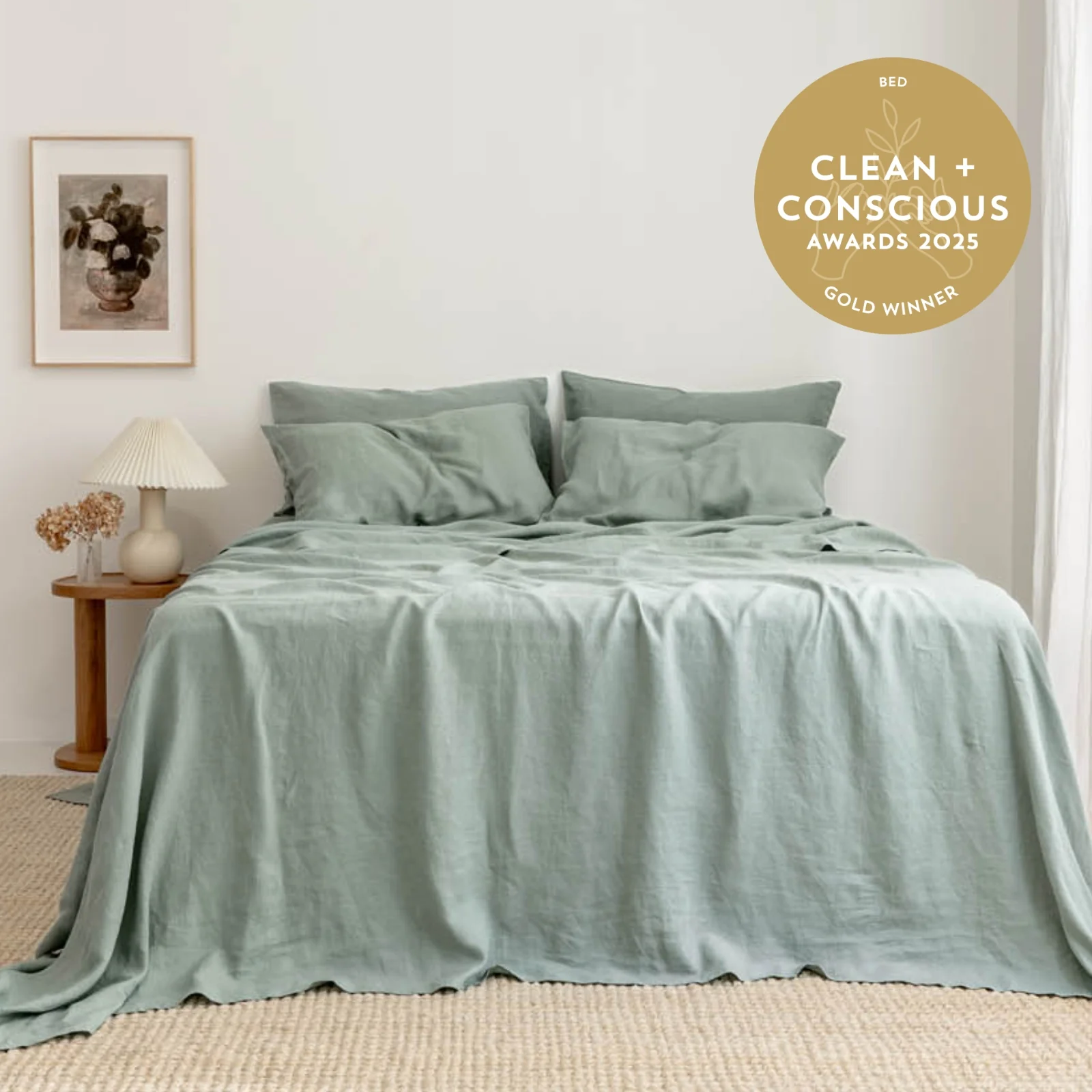 French Flax Linen Sheet Set in Sage - Image 12