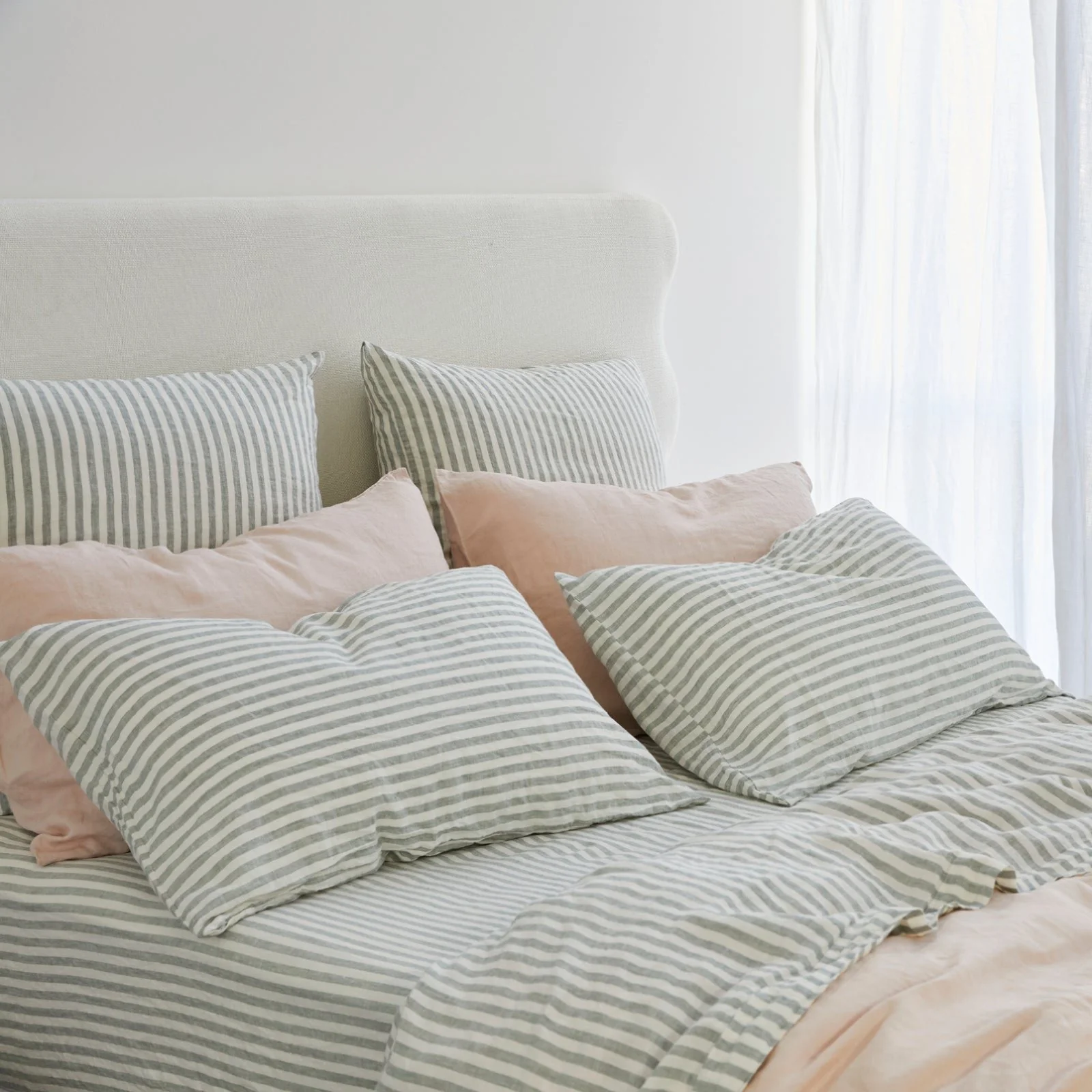 French Flax Linen Sheet Set in Sage Stripe - Image 10