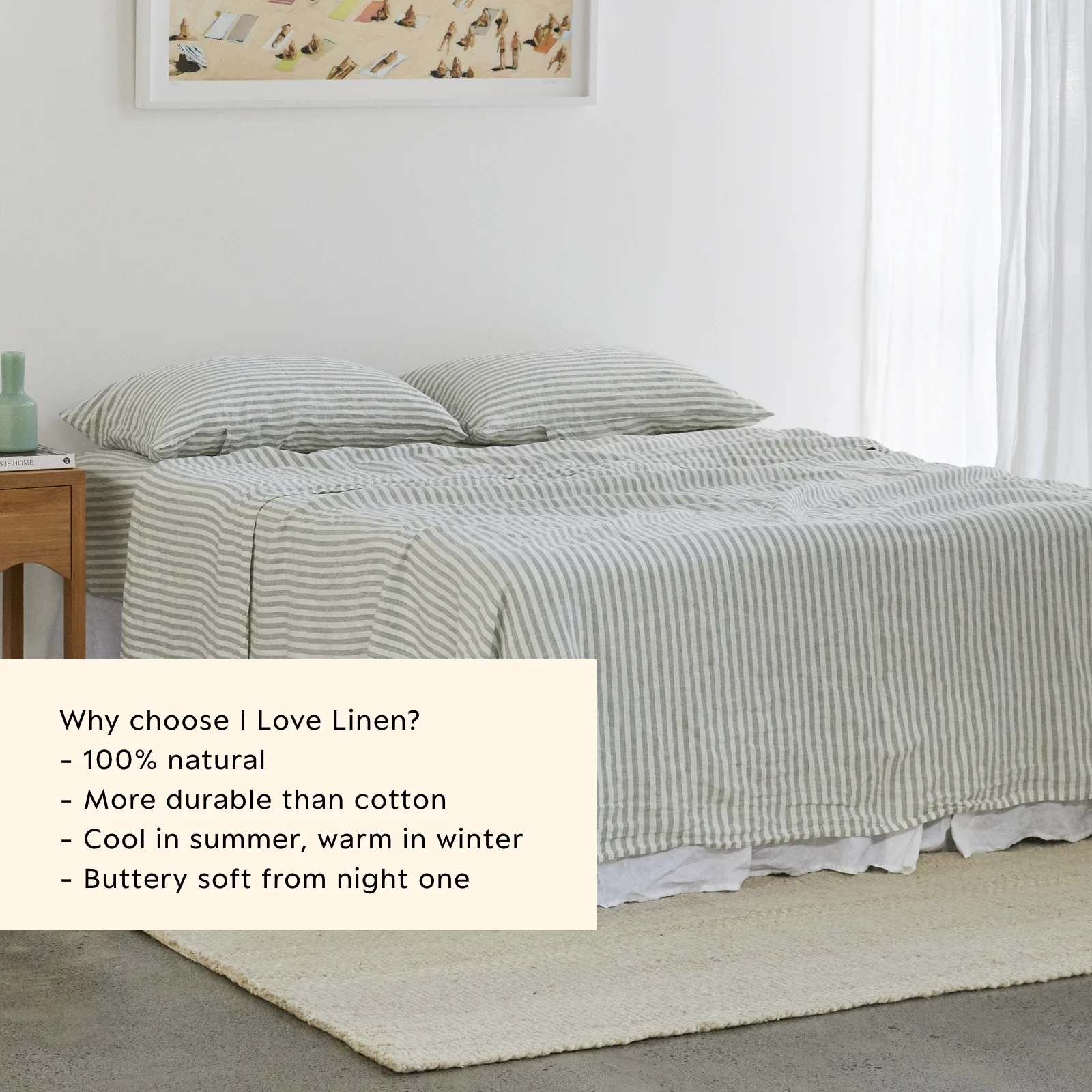 French Flax Linen Sheet Set in Sage Stripe - Image 9